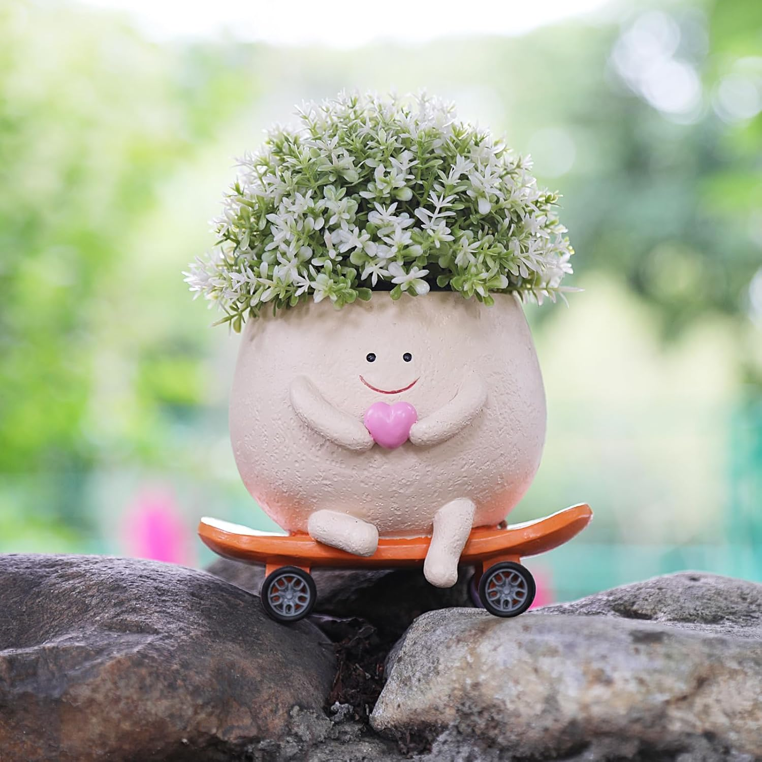 Cute Face Head Planters for Indoor Plants, Funny Skateboarding Planter Pots with Smiley Faces for Succulents and Outdoor Plants,Ideal Mother'S Day image number 3