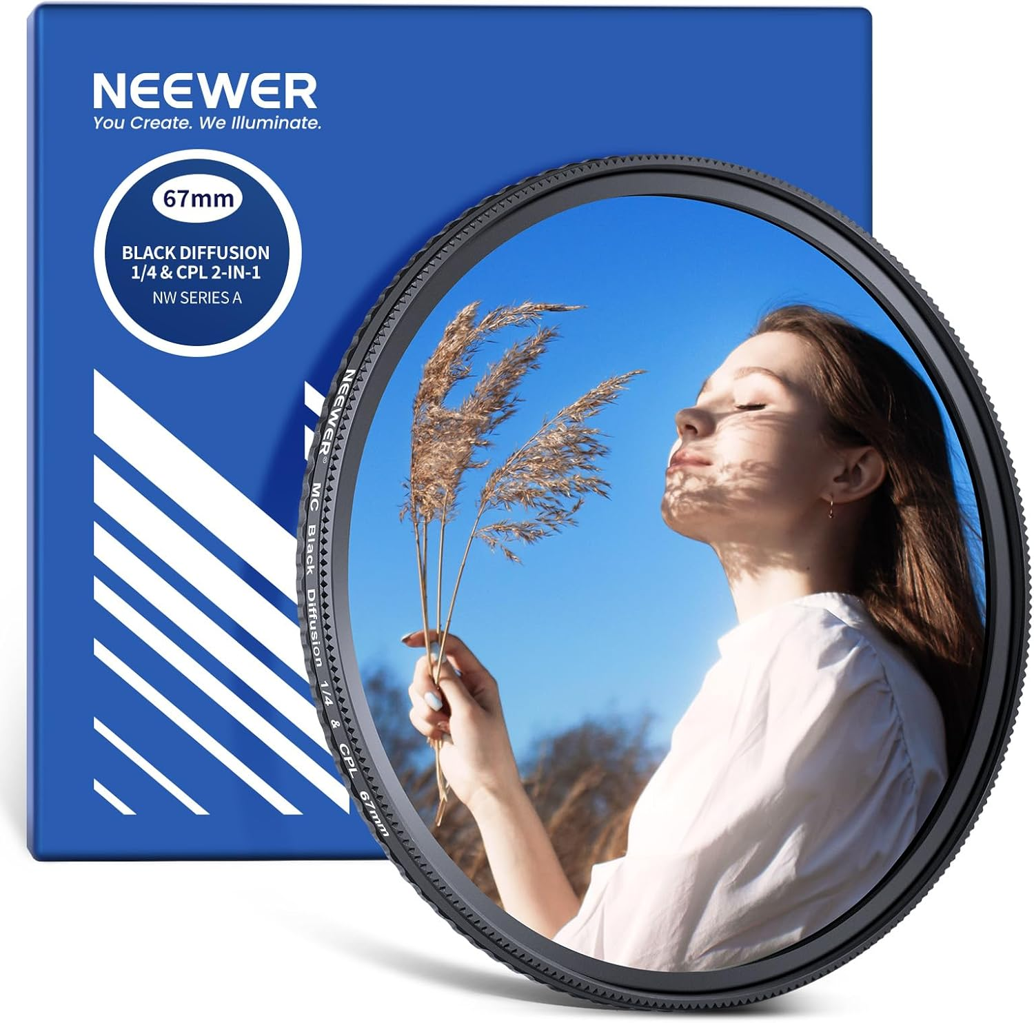 NEEWER 2 in 1 CPL + Black Diffusion 1/4 Filter, Circular Polarizing Glare Reduction Soft Dreamy Cinematic Camera Lens Effect Filter with Slim Aluminum Frame & Multicoated Optical Glass, 67Mm image number 3