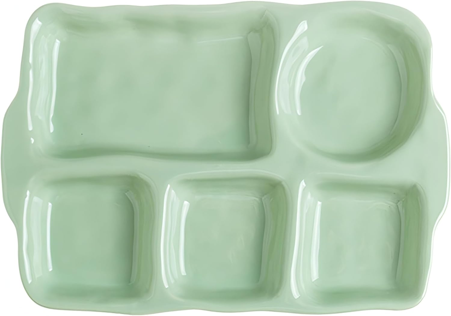 Ceramic Divided Plate, Green 5 Compartment Rectangular Dinner Plate, Precise Portion Control, Dalanced Nutrition, Oven and Microwave Safe, Suitable for All Occasions image number 1