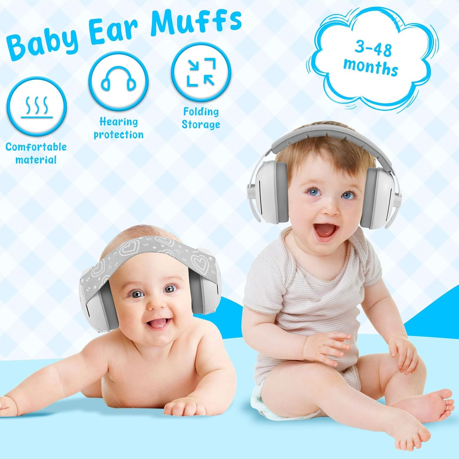 Baby Ear Muffs, 2-In-1 Comfortable Baby Ear Protection with Adjustable Headband, Effective Noise Reduction