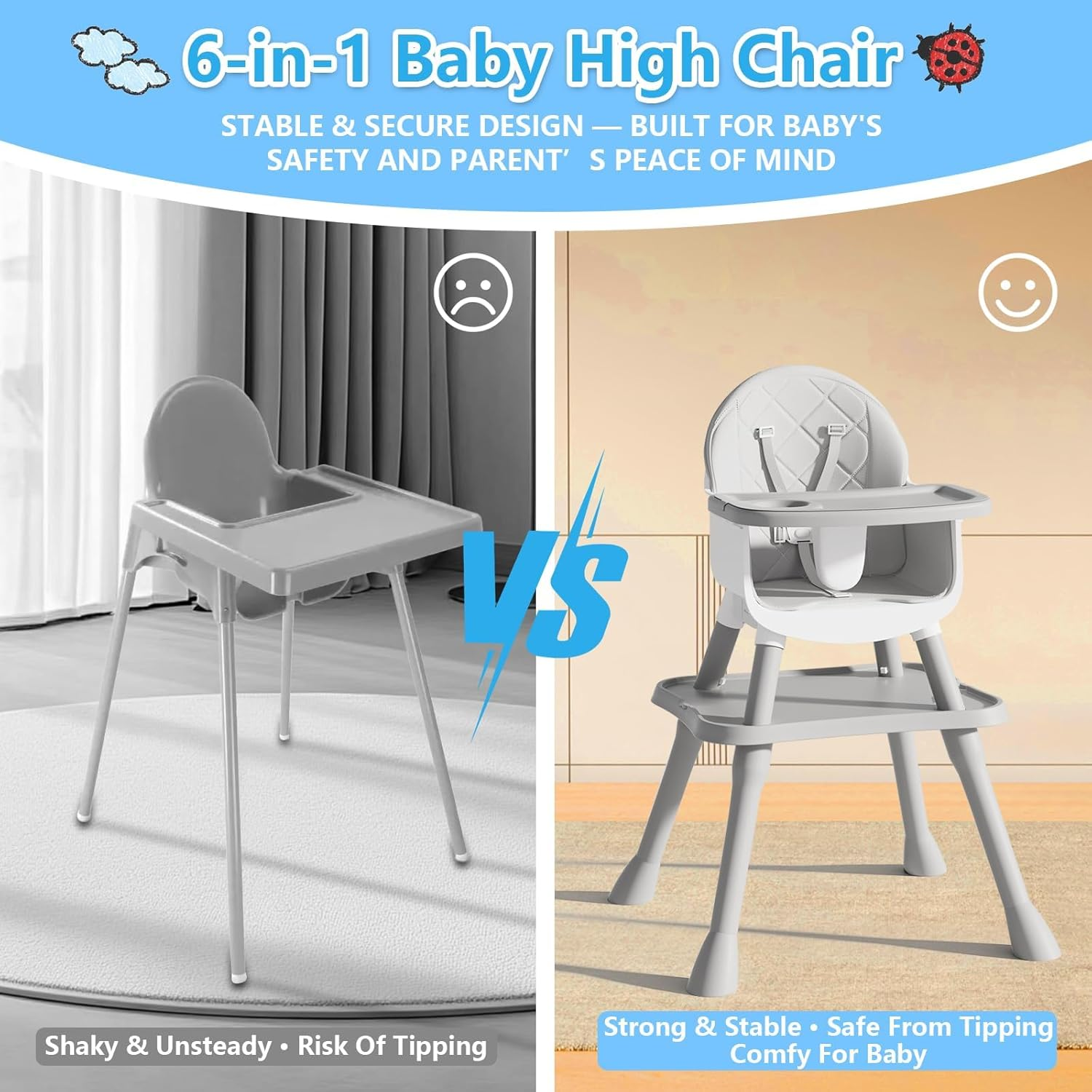6 in 1 Baby High Chair for Babies and Toddlers - Highchair Converts to Stool, Infant Dining Booster Seat, Toddler Chair, Building Block Table, Activity Table and Desk and Chair image number 5