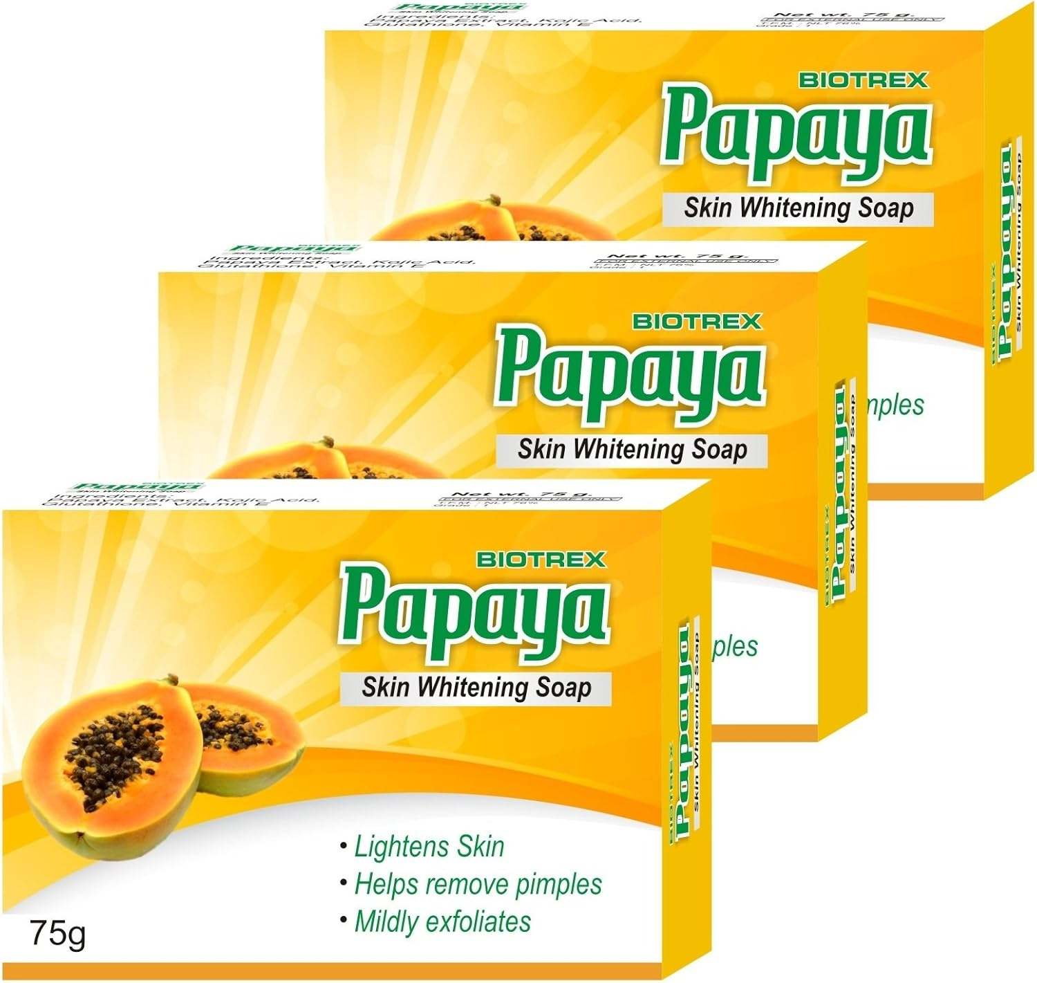 Biotrex Nutraceuticals Papaya Skin Whitening Soap, 75Gm - Combo Pack of 3 image number 2