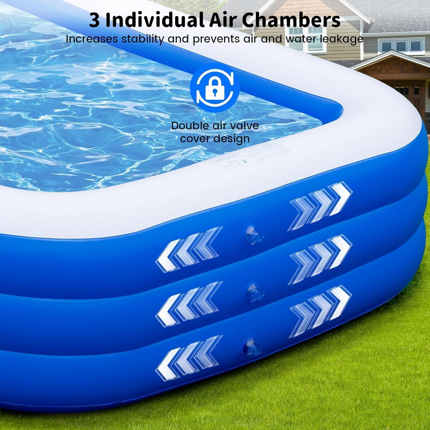 Inflatable Paddling Pool,305Cm Giant Inflatable Deep Pool, Padding Pool Swim Centre Pools for Kids Adults Family Rectangle Swimming Pool with Inflatable Soft Floor for Backyard,Garden (305Cm) image number 5