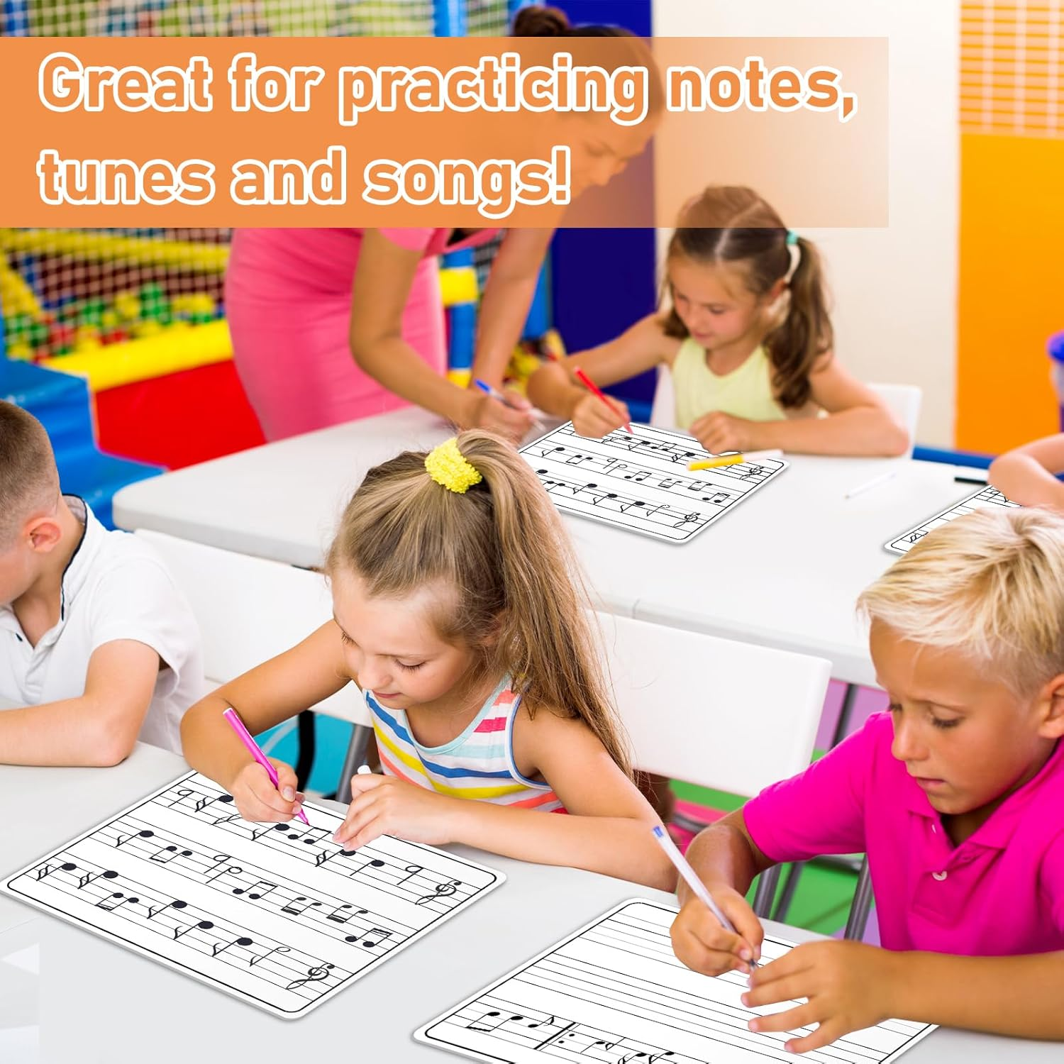 24Pcs Dry Erase Music Staff Lap Boards for Student Reusable Musical Notes Double Sided Erasable Cardboard Music Note Whiteboard for Musical Teacher Classroom Homeschool Portable Teaching Tool 12" X 9" image number 1