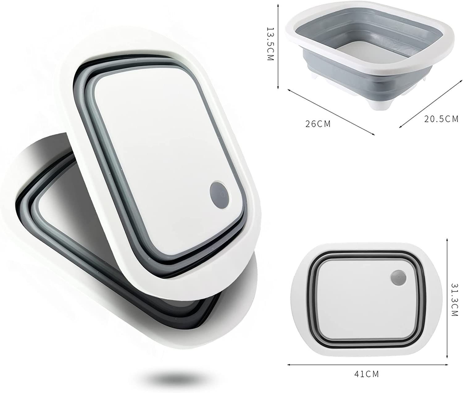 3-In-1 Multi-Function Collapsible Cutting Board with Colander -Foldable Washing Sink, Cutting Board and Camping Basket, Space-Saving Food Grade Sink Storage Basket with Suction Plug (Grey) image number 5