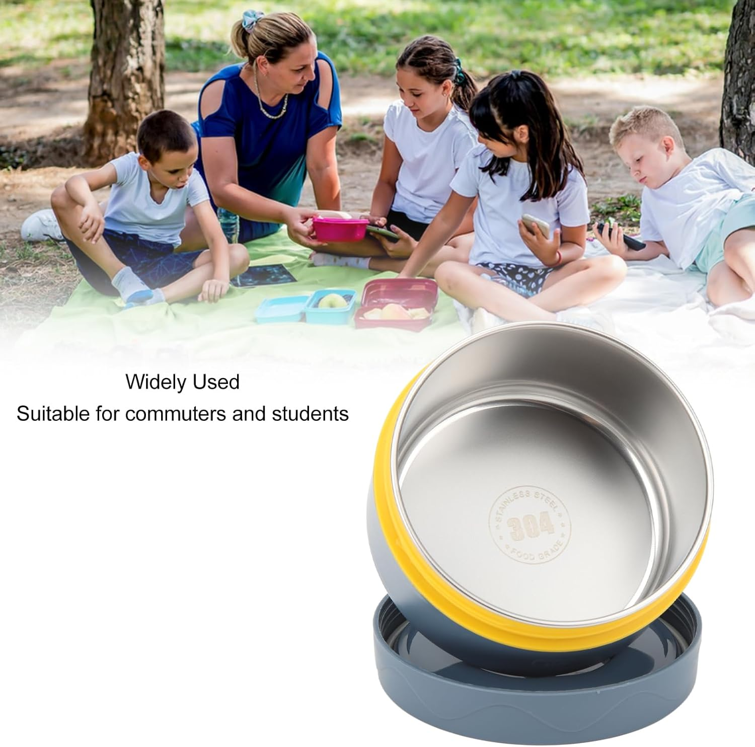 Insulated Lunch Container, Stainless Steel Lunch Box Lightweight Portable Leakproof Dishwasher Safe Thermal Food Box for Kid Students Adult 420Ml (Dark Blue Microwave Type) - Beige Microwave Type image number 7