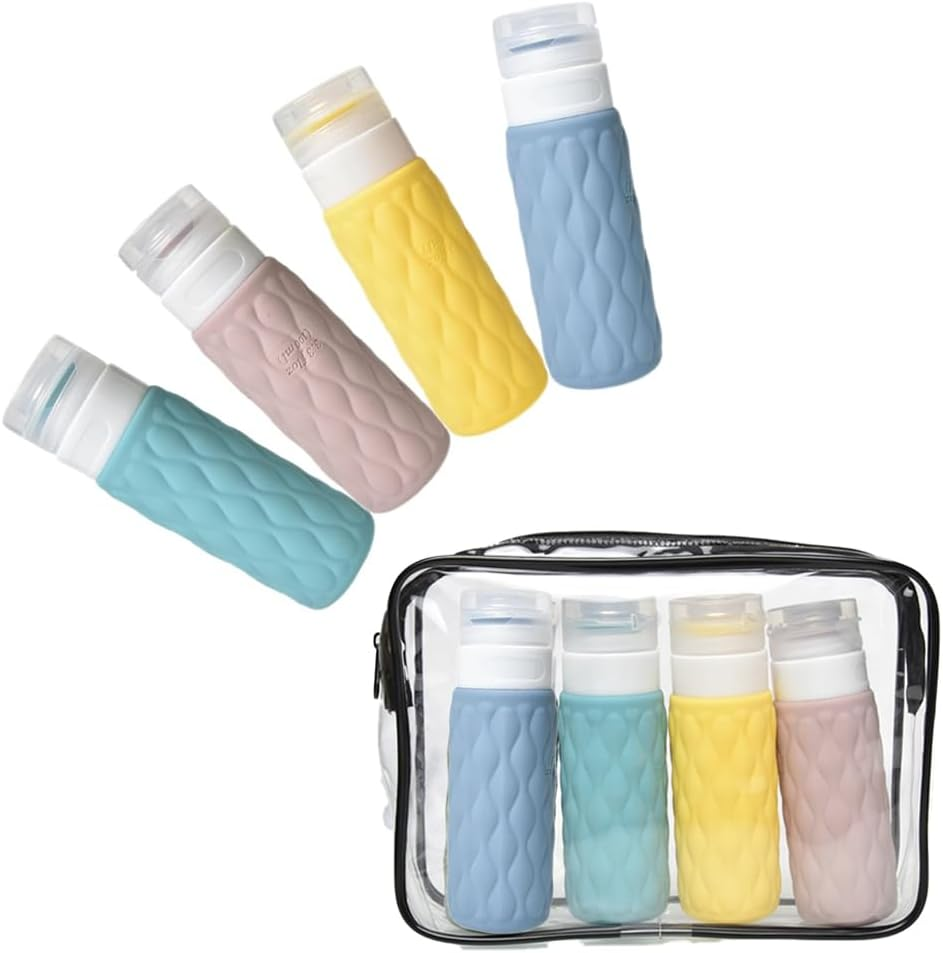 4 Pcs Refillable Squeezable Empty Bottles, Travel Bottles Set,Leak Proof Travel Size Containers, Silicone Squeezable Travel Essentials Jar Accessories for Lotion Cosmetics Etc image number 4