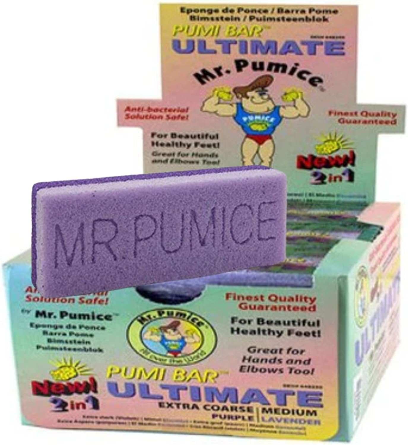Mr. Pumice Ultimate Pumi Bar (2 Pack): 2-In-1 Callus Remover, Pedicure Stone & Ped File Scrubber for Smooth Feet and Heels, Dual-Grit (Medium + Coarse)