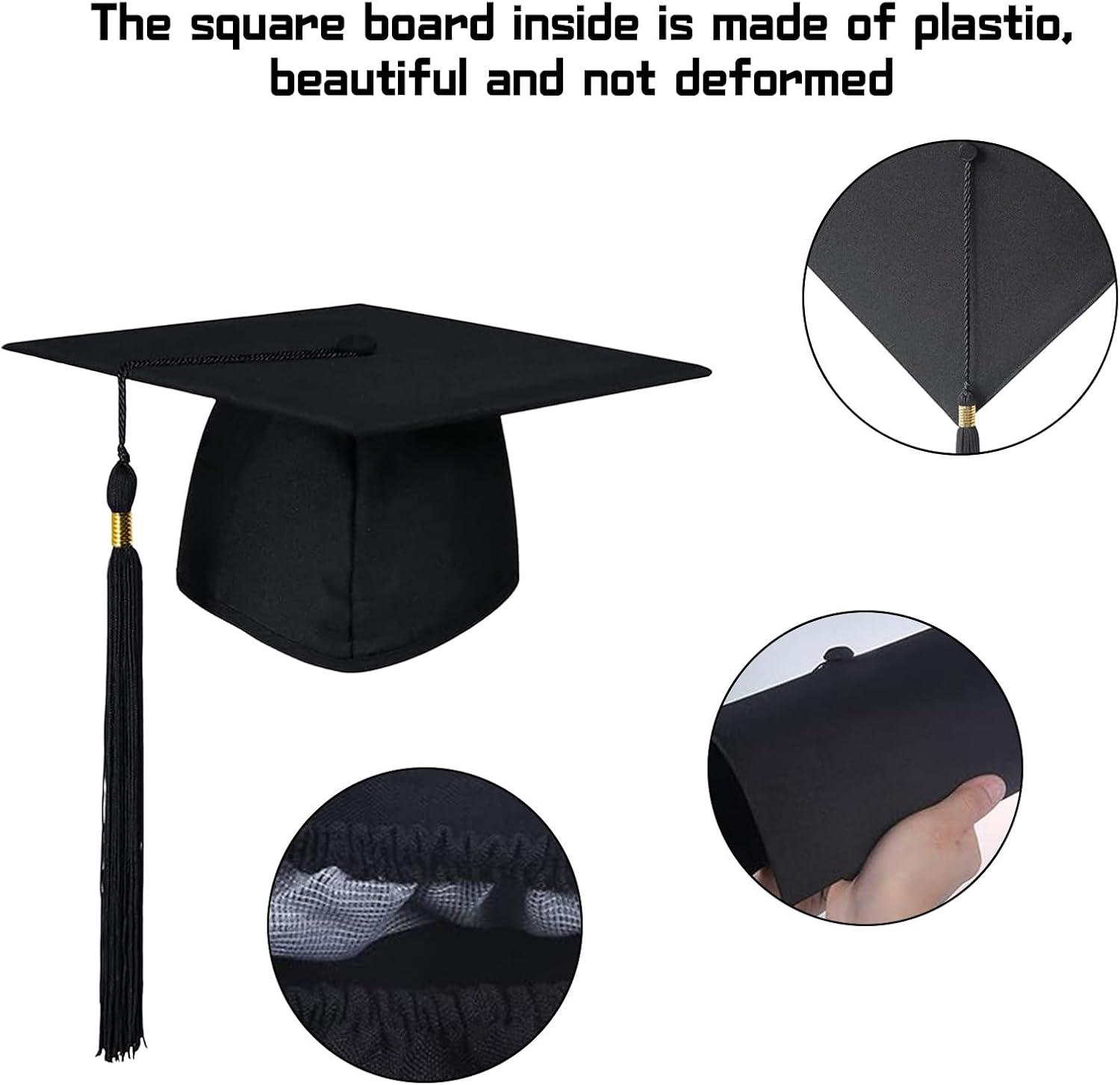HDBHBH 1 Pcs Graduation Cap with Tassel - Unisex Grad Hat for Adults High School and Bachelor | Graduation Accessories for Photo Props Black image number 4
