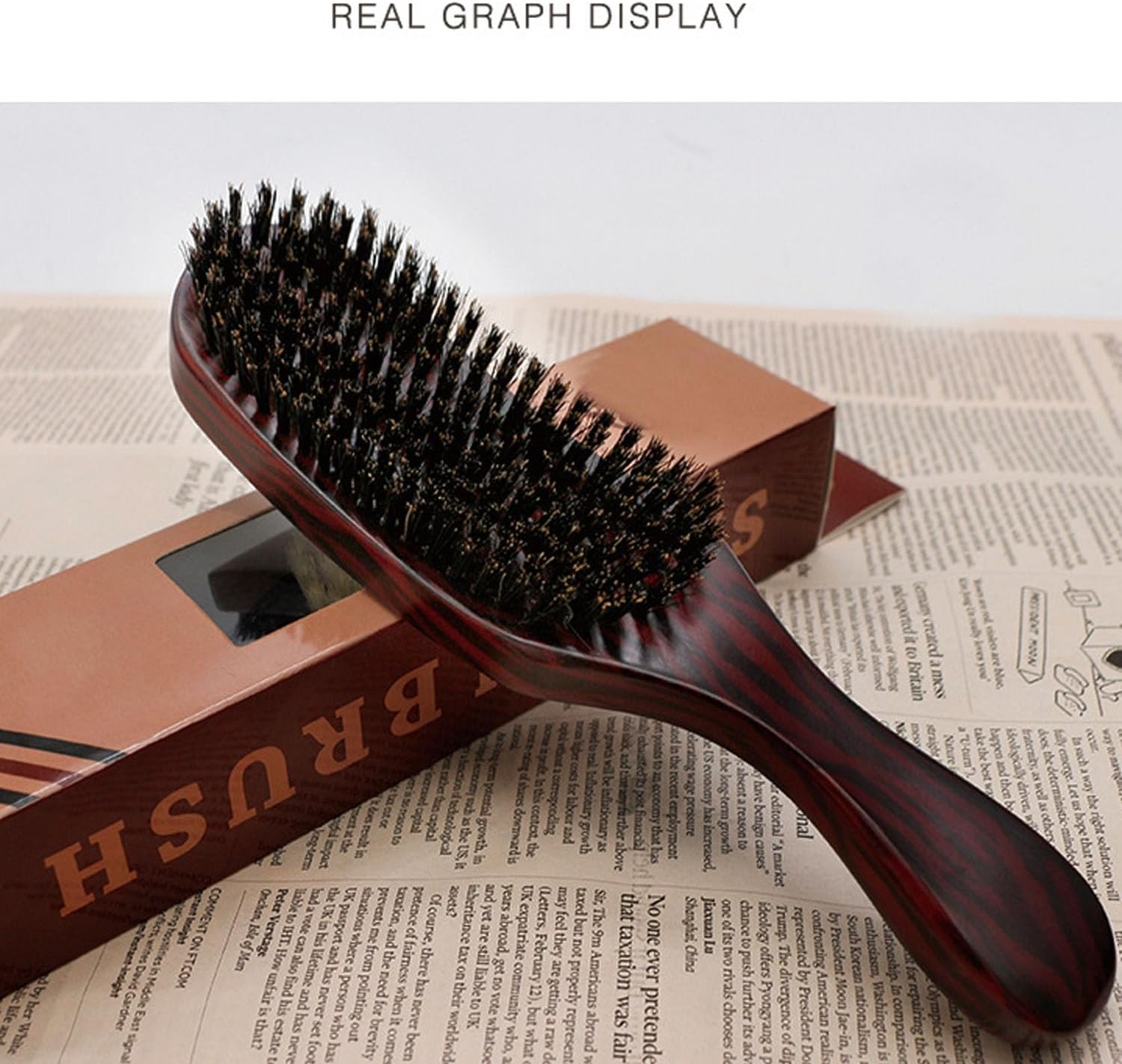 Bristle Brush,Natural Beech Wood Reinforced Bristles Comb,Beard Styling Stiff Bristles Hairbrush,Massage Brush Fit All Hairstyling Tool for Men Women image number 5