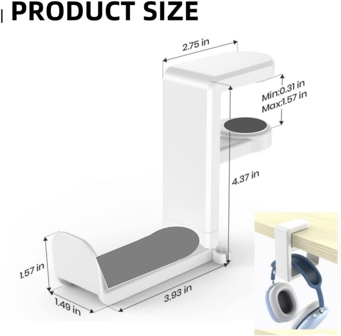 RJDJDLXM 360-Degree Rotating Computer Headset Suspension Stand，With Cable Storage Clip Included,Gaming Headset Holder, Make the Gaming Area or Office Area More Neat and Clean. (White) image number 3