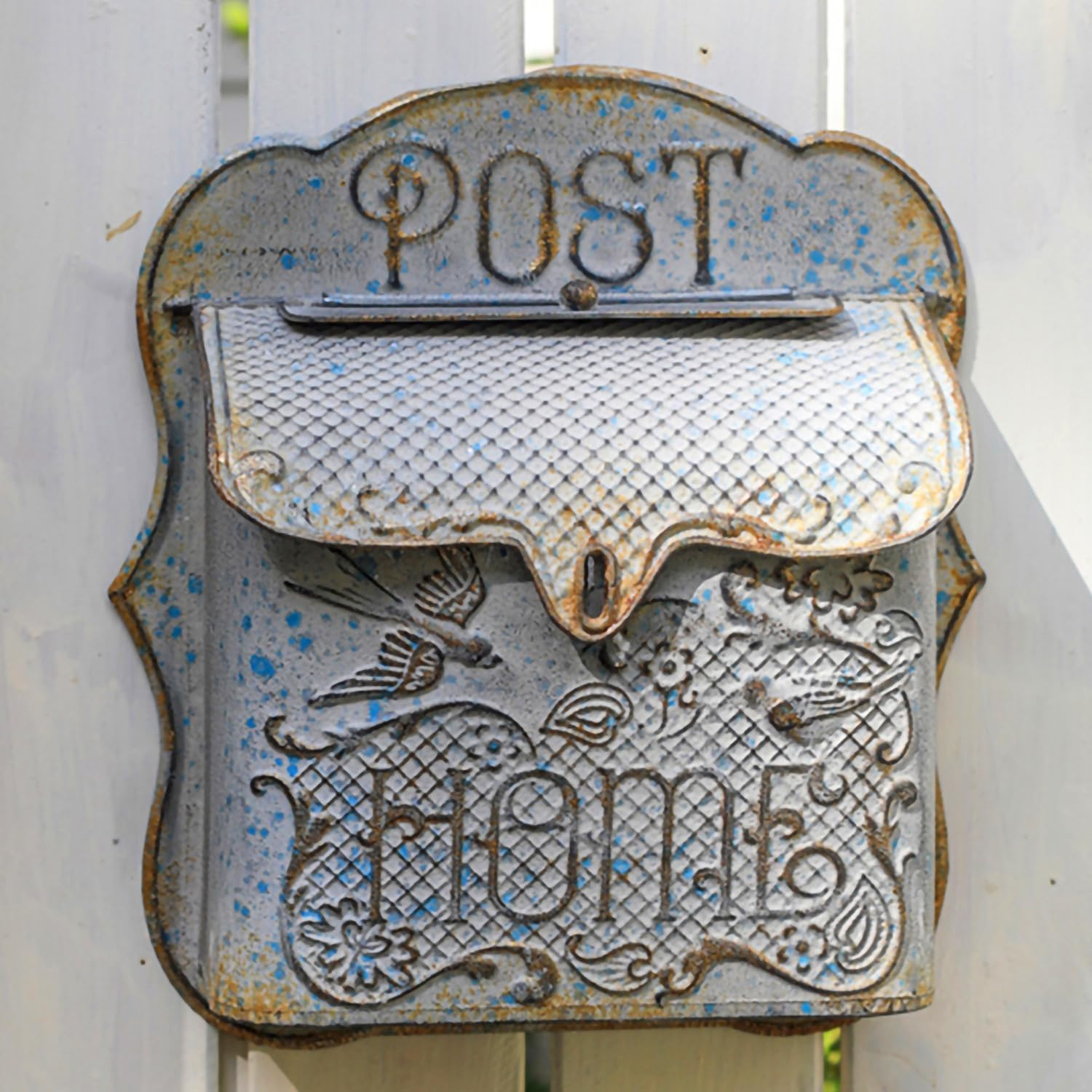 BIG FORTUNE Letterbox Mailbox Wall Mount Mailboxes for outside Vintage Mail Boxes/Wall Antique Style Nostalgic Charm Home Decor Metal Garden Flower Patter White