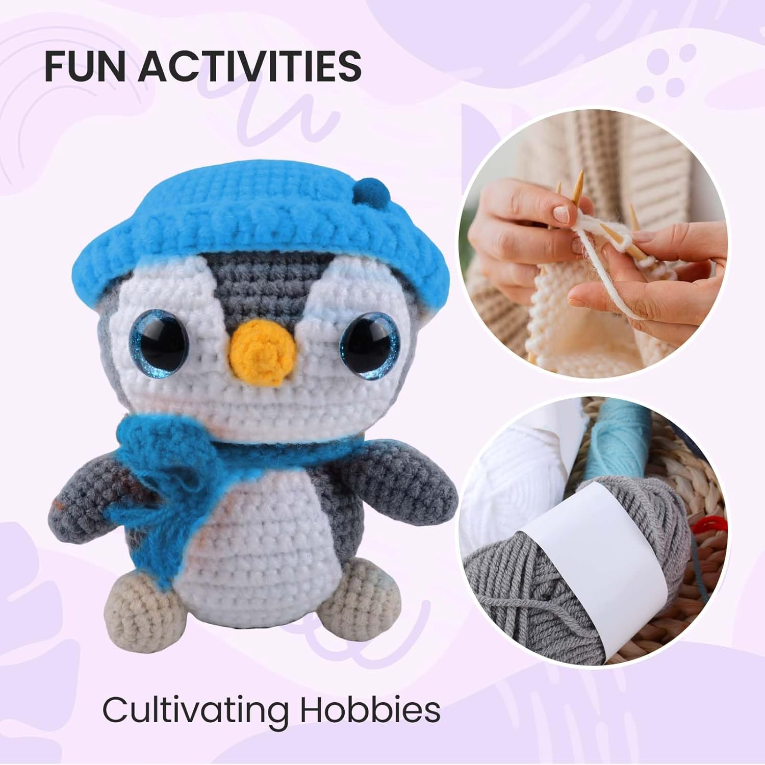 Crochet Complete Crochet Kits for Beginners, Penguin Crochet Kit, Include Video Tutorial, Crochet Kit, Beginners for Adults（Blue） image number 1