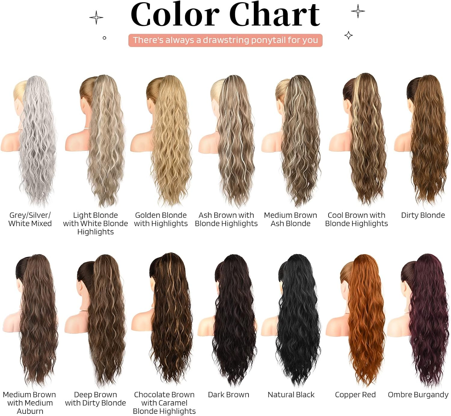 FLUFYMOOZ Ponytail Extension, 26 Inch Drawstring Ponytail Hair Extensions for Women， Long Curly Wavy Ponytail Natural Wavy Synthetic Hairpiece for Women (26 Inch Cool Brown with Blonde Highlights) image number 6