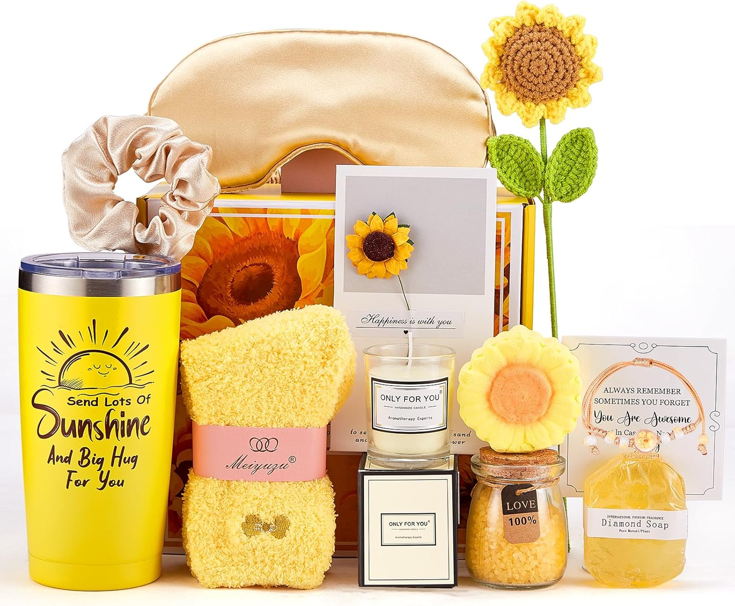 Luckybundle Gift Baskets for Women, Unique Birthday Gifts for Women, Sunflower Care Package, Thinking of You Cheer up Box, Get Well Soon Spa Gift Basket for Mom Sister Best Friend