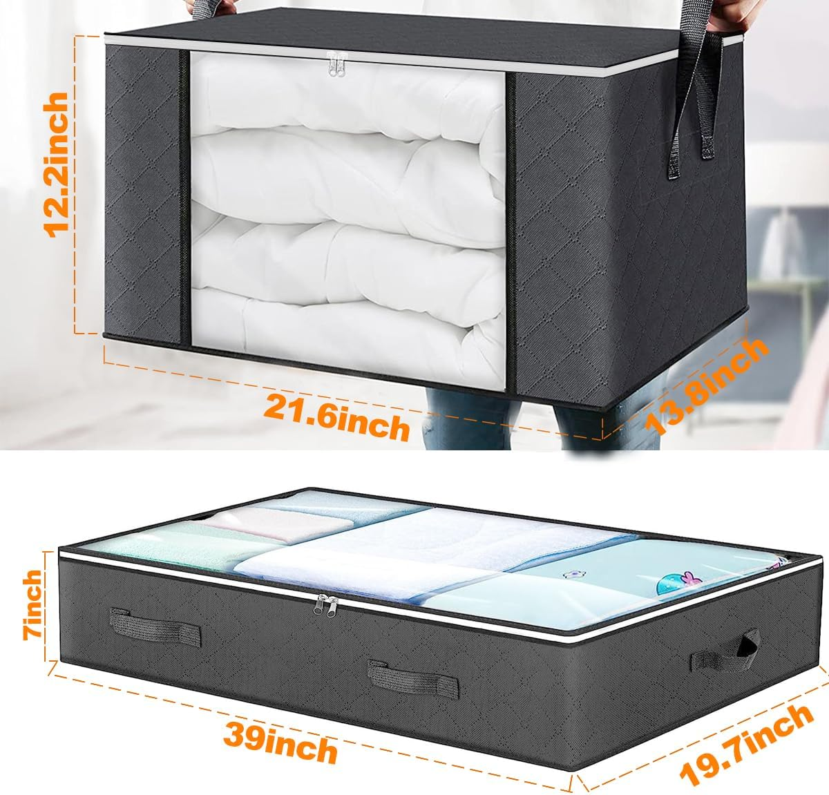 Clothes Storage, under Bed Storage, Two Thickened Sizes Clothing & Closet Storage, Large Capacity Can Hold Quilts, Bed Linen, Clothes, Trousers (6 PCS) image number 4