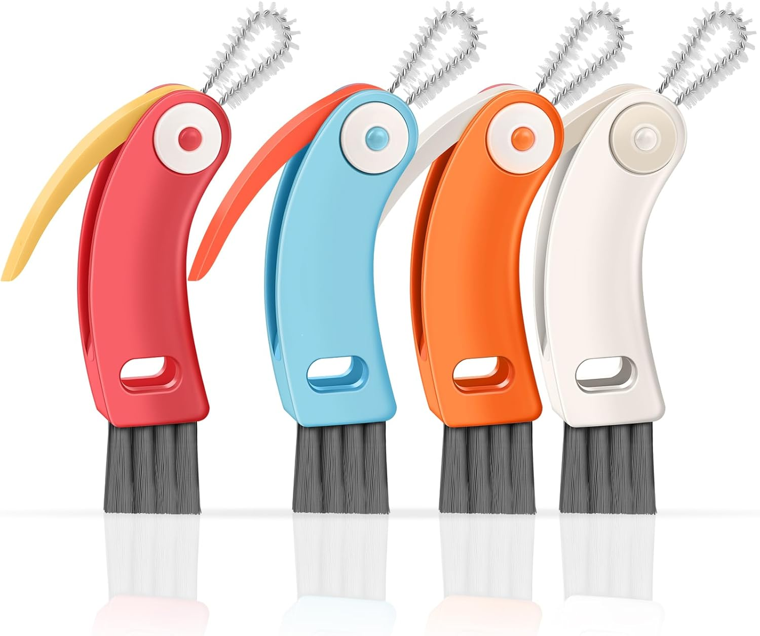 3 in 1 Cup Lid Cleaning Brush 4 Pack - Multifunctional Cleaning Brush Set for Tight Spaces, Bottle Gaps & Travel Mugs | Portable Durable Cup Lid Cleaner Tools with 4 Assorted Colors (Home Kitchen Use)