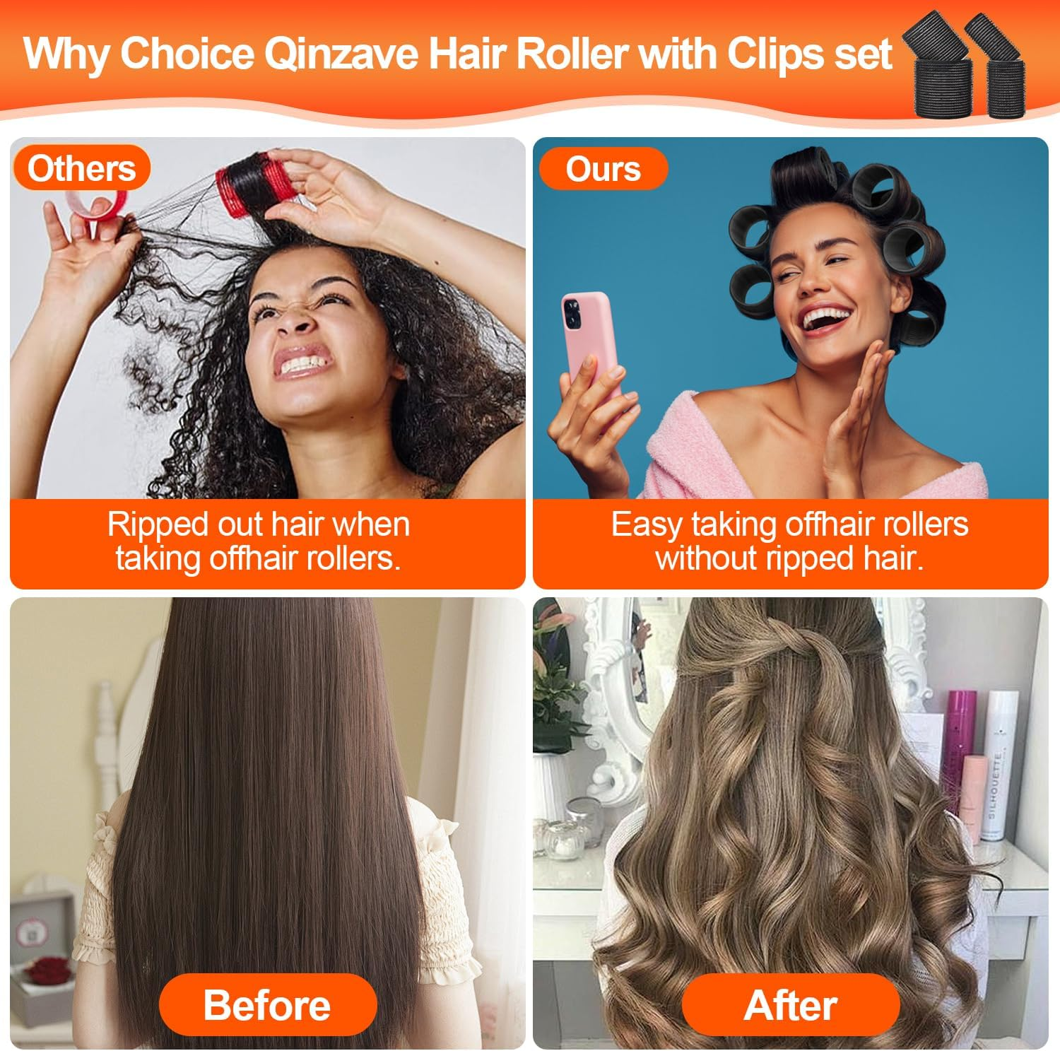 50Pcs Hair Rollers Set with Clips, H HOME-MART Blowout Look Self-Grip Hair Curlers Set Includes 24 Jumbo, Large, Medium Sizes Hair Roller, 24 Clips, 1 Comb and Storage Bag - Ideal for Volume and Curls image number 5