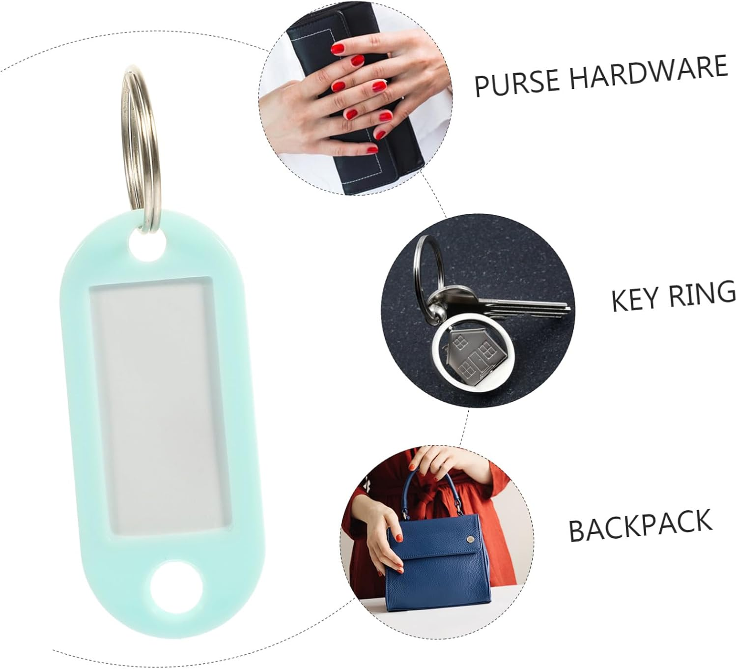 DIKACA 15Pcs Hanging Keychain Labels with Reusable Inserts Creative Key Tags for Organizing Keys Luggage School Bags and Travel Accessories Mint Green Classification Pendants image number 5