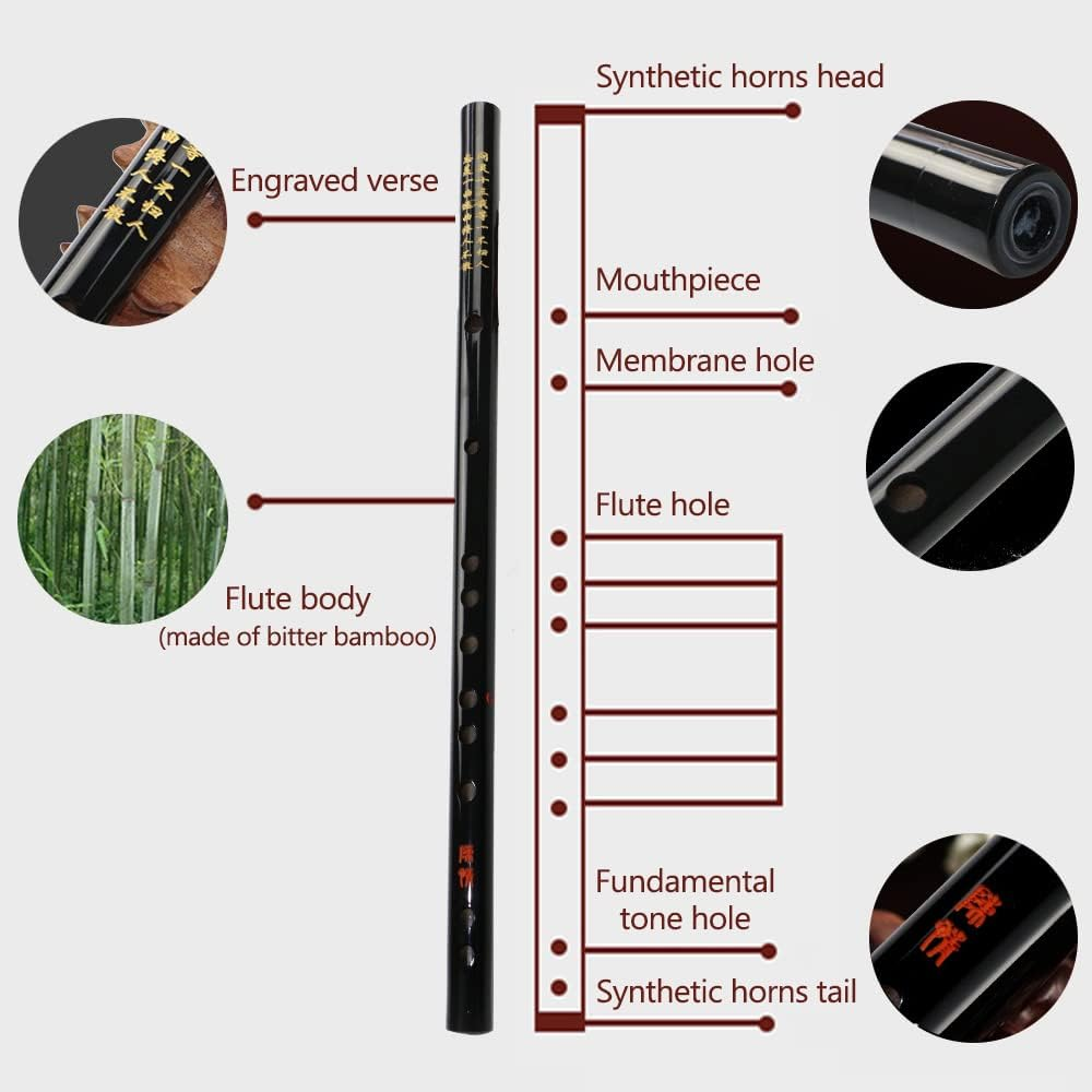 F Key Dizi Bamboo Flute C Se Traditional Musical Instrument with Carrying Bag for Beginners Music Rs Black F Key