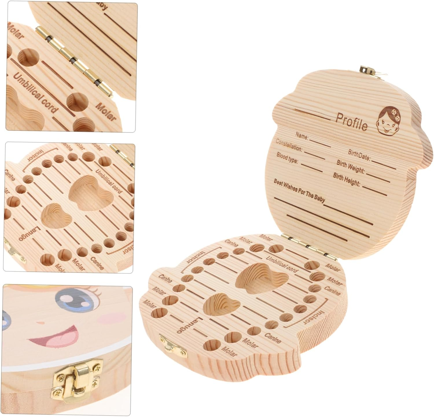 IMIKEYA Tooth Box Cartoon Girl Design Wooden Keepsake Organizer for First Tooth Storage for Showers Birthdays Lightweight Easy to Clean image number 6