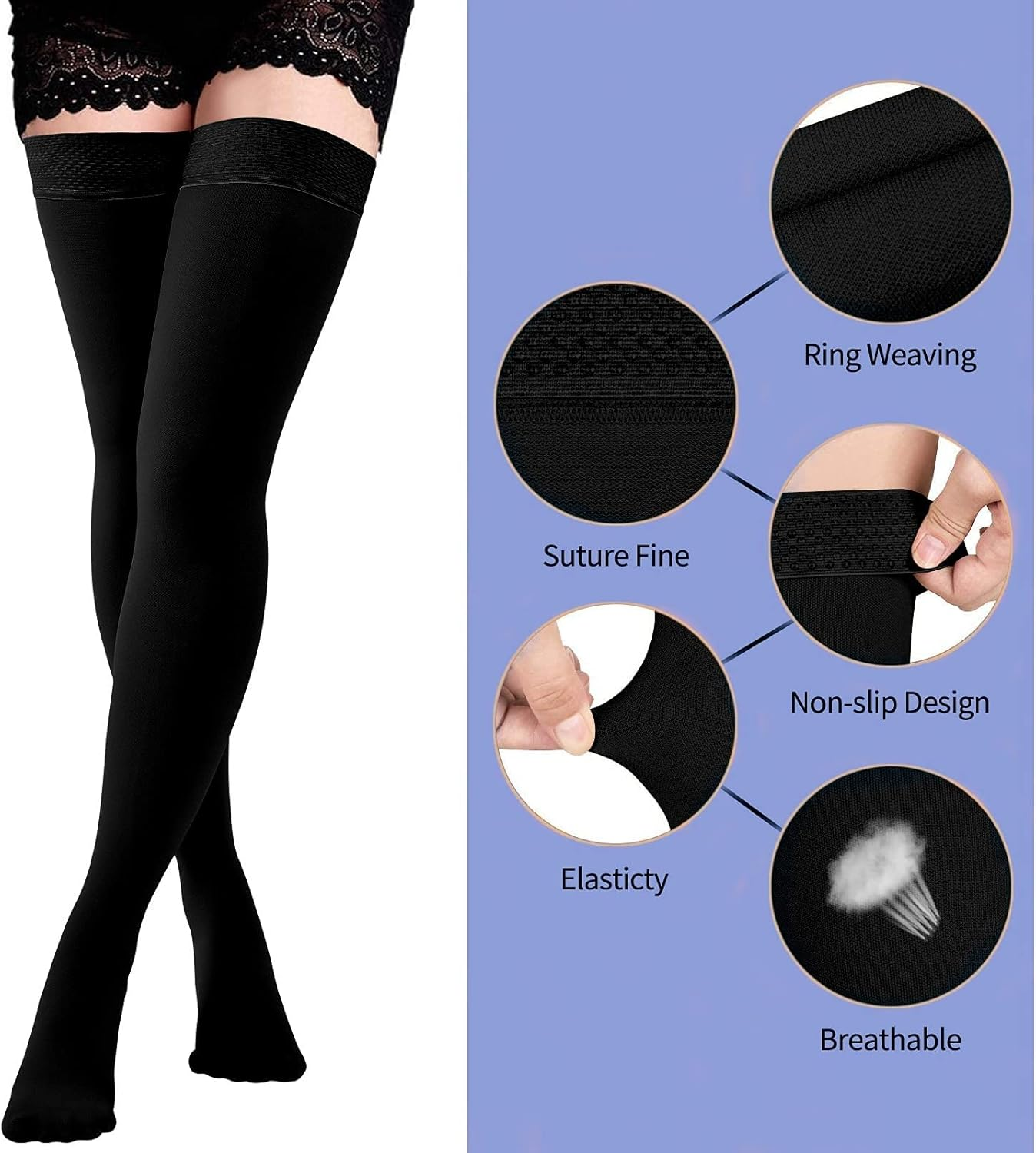 Totexil Compression Stockings for Women & Men, 15-20Mmhg Thigh High Compression Socks,Closed Toe Medical Compression Socks with Silicone Dot Band-Best Support for Running Nursing Sports Varicose Veins image number 5