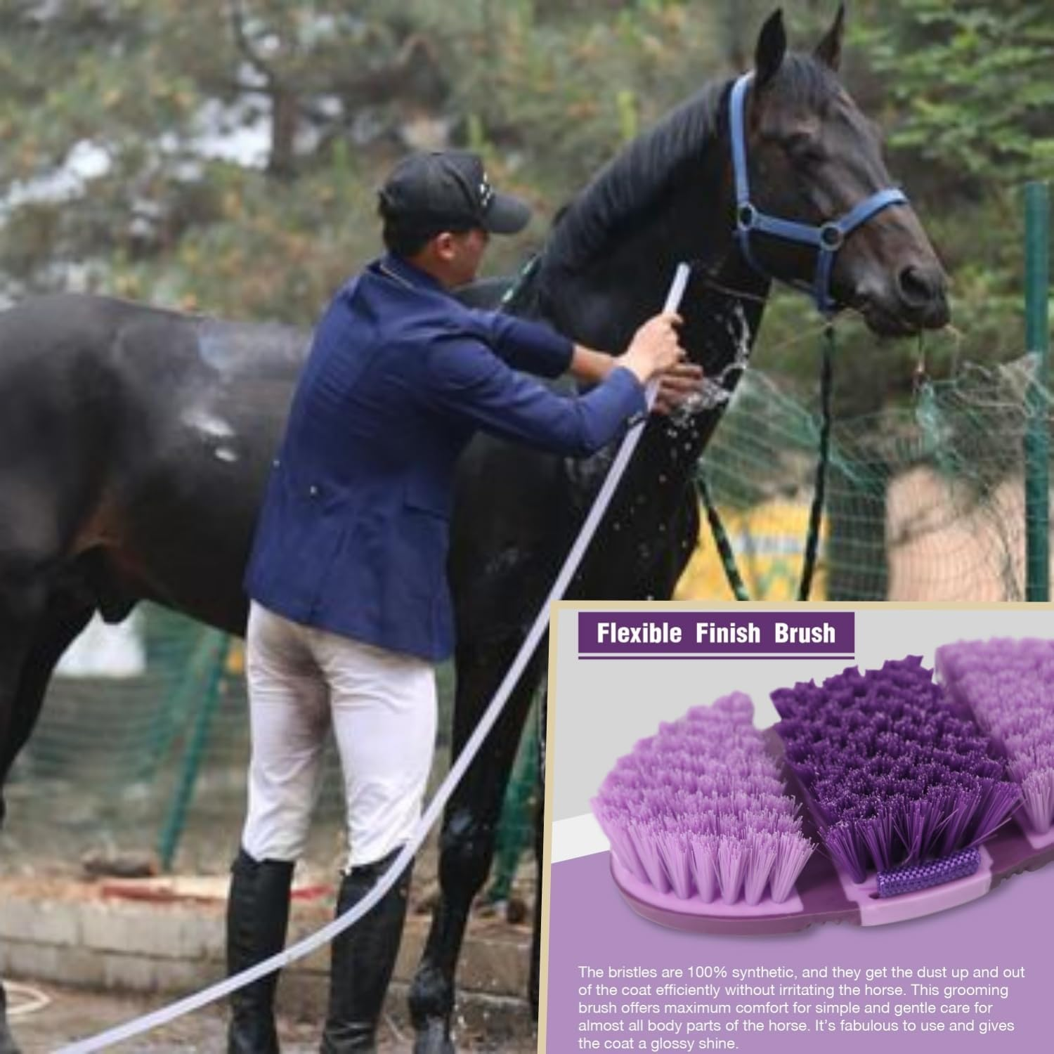 Taicols Horse Brush, 1 Pcs Horse Hair Brush, Horse Grooming Brush, Bendable Brush, Flexible and Bendable Brush, Soft Horse Cleaning Brush, Horse Grooming Tool for Horses, Horse Hair Cleaning Brush (Blue)