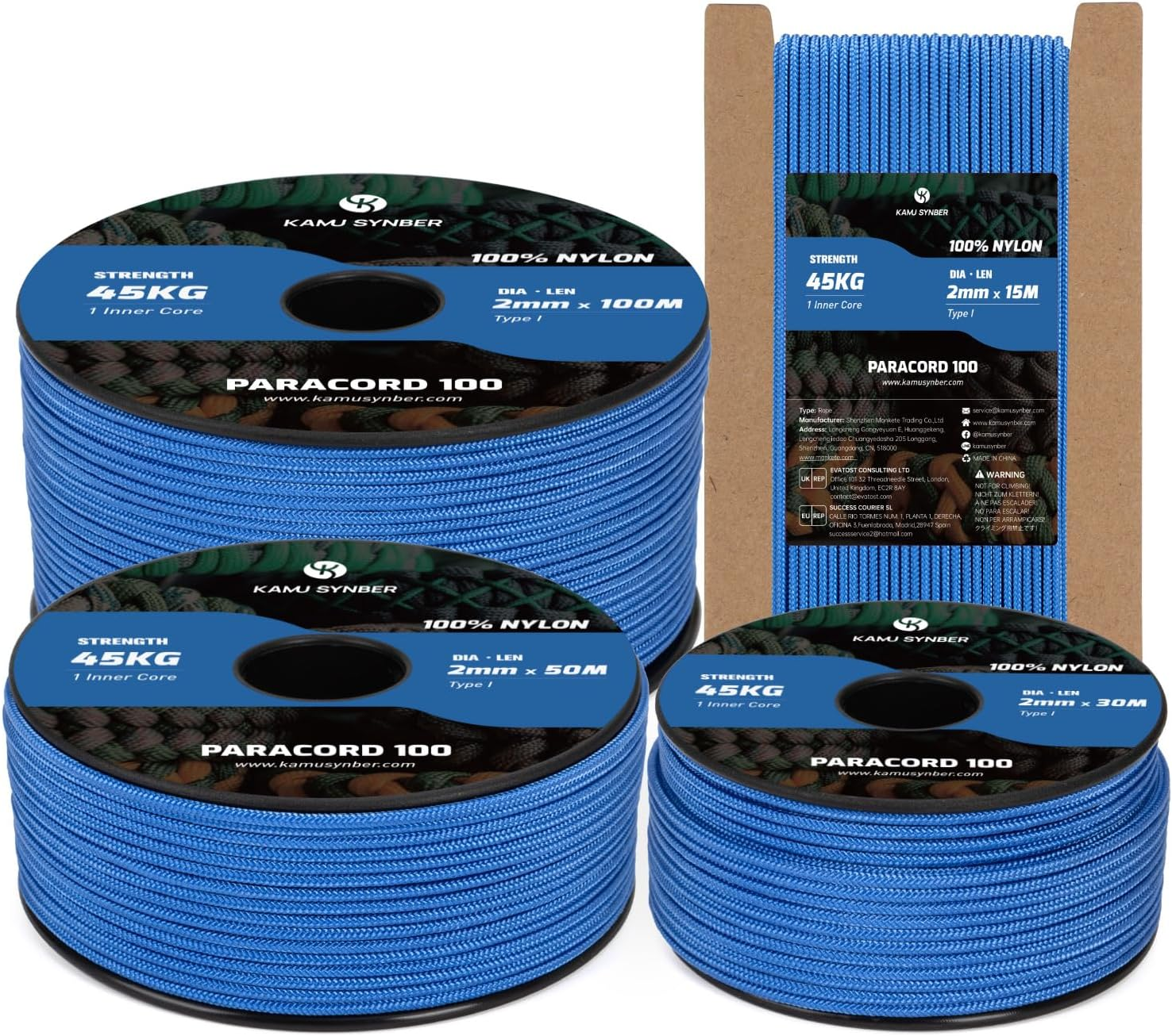 Kamu Synber 2Mm Paracord 30M 100% Nylon Rope 1 Strand Type I Parachute Cord for Crafting, Outdoor, DIY, Camping | Support 45Kg | Neon Orange