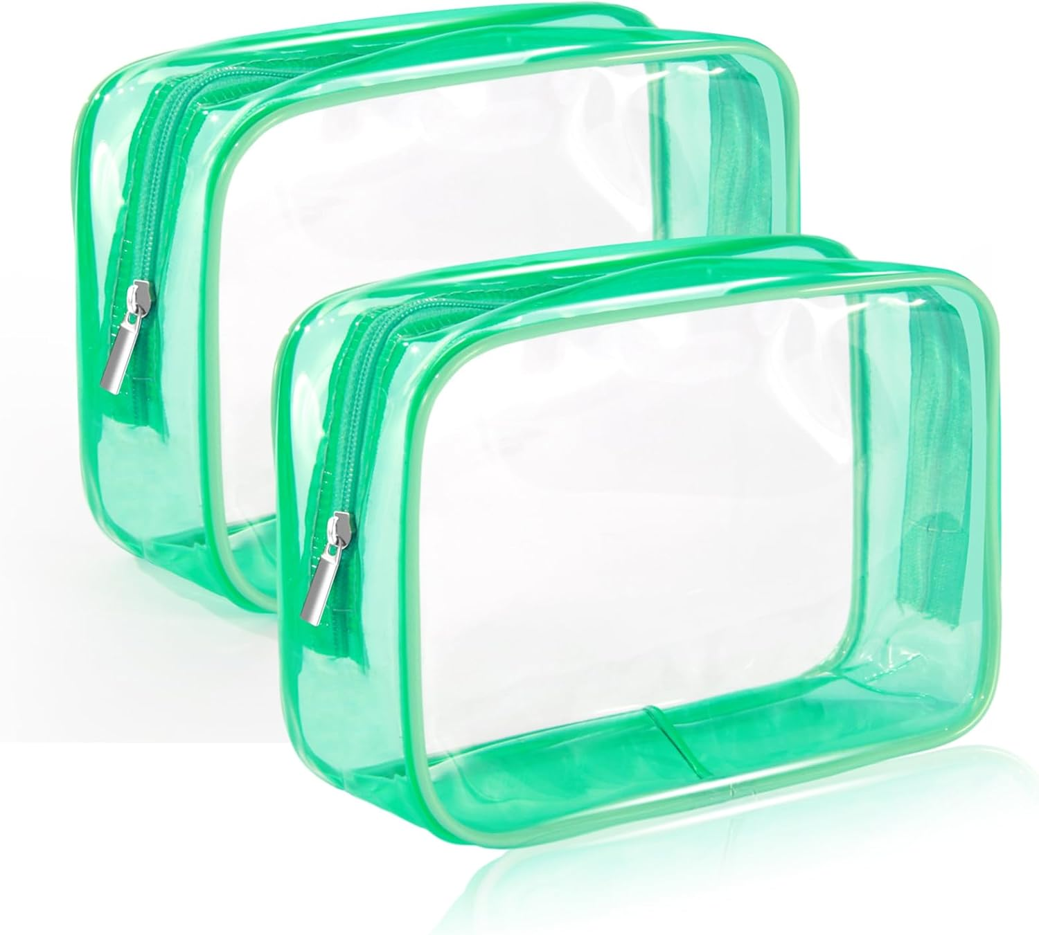 Heatunk TSA Approved Clear Makeup Bags - 2 Pack Small Clear Pouches for Toiletries and Cosmetics - Compact Travel Toiletry Bags for Women and Men - Green image number 6