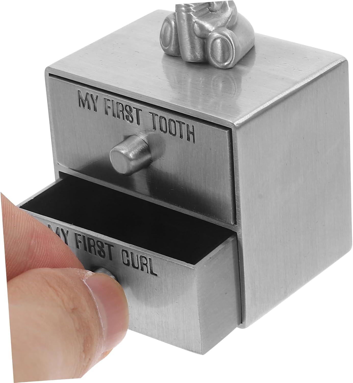 GARVALON Metal Baby Tooth Keepsake Box with Fetal Hair Storage for Boys and Girls Small Rustic Tooth Storage Holder Organizer Suitable for Newborn image number 1