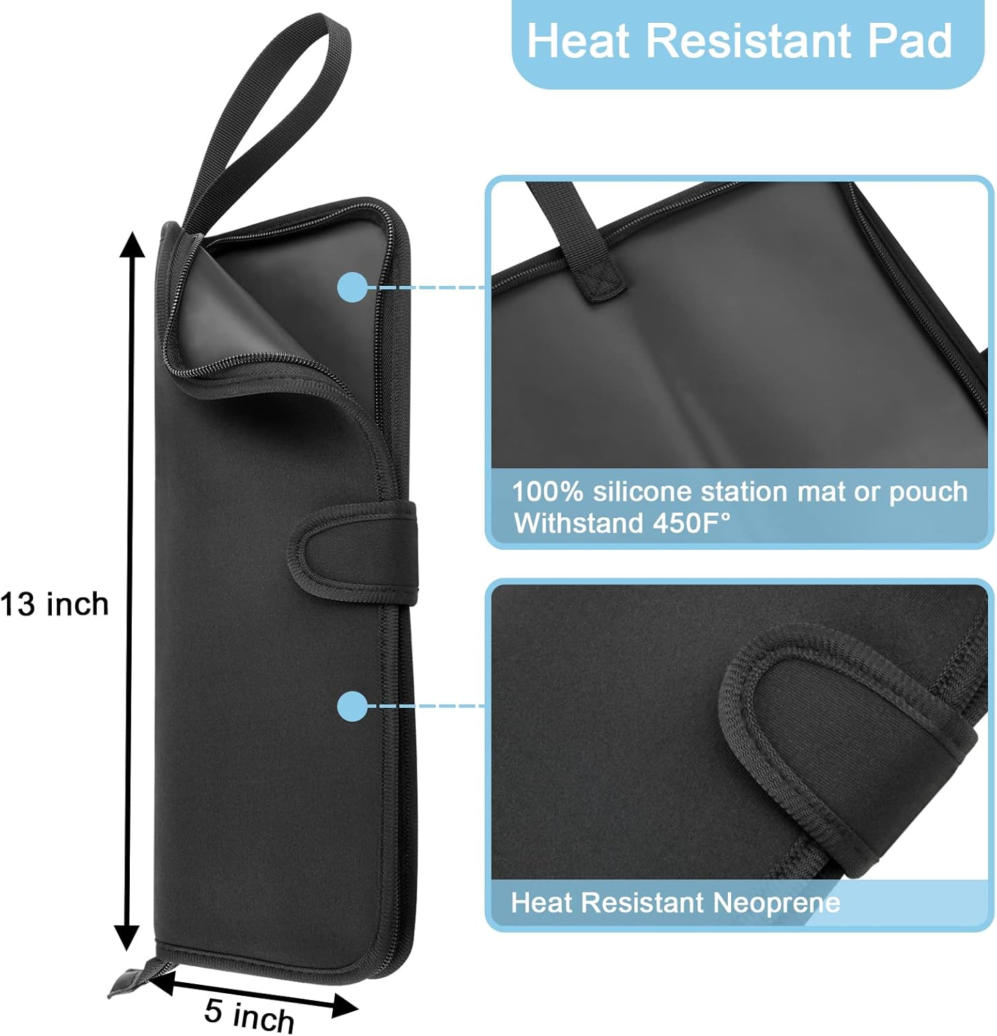 Heat Resistant Flat Iron Case, Portable Hair Straightener Pouch, Curling Iron Neoprene Cover with Silicone Mat for Hair Styling Tools 13 X 5 Inches (Black) - Hair Tool Styling image number 4