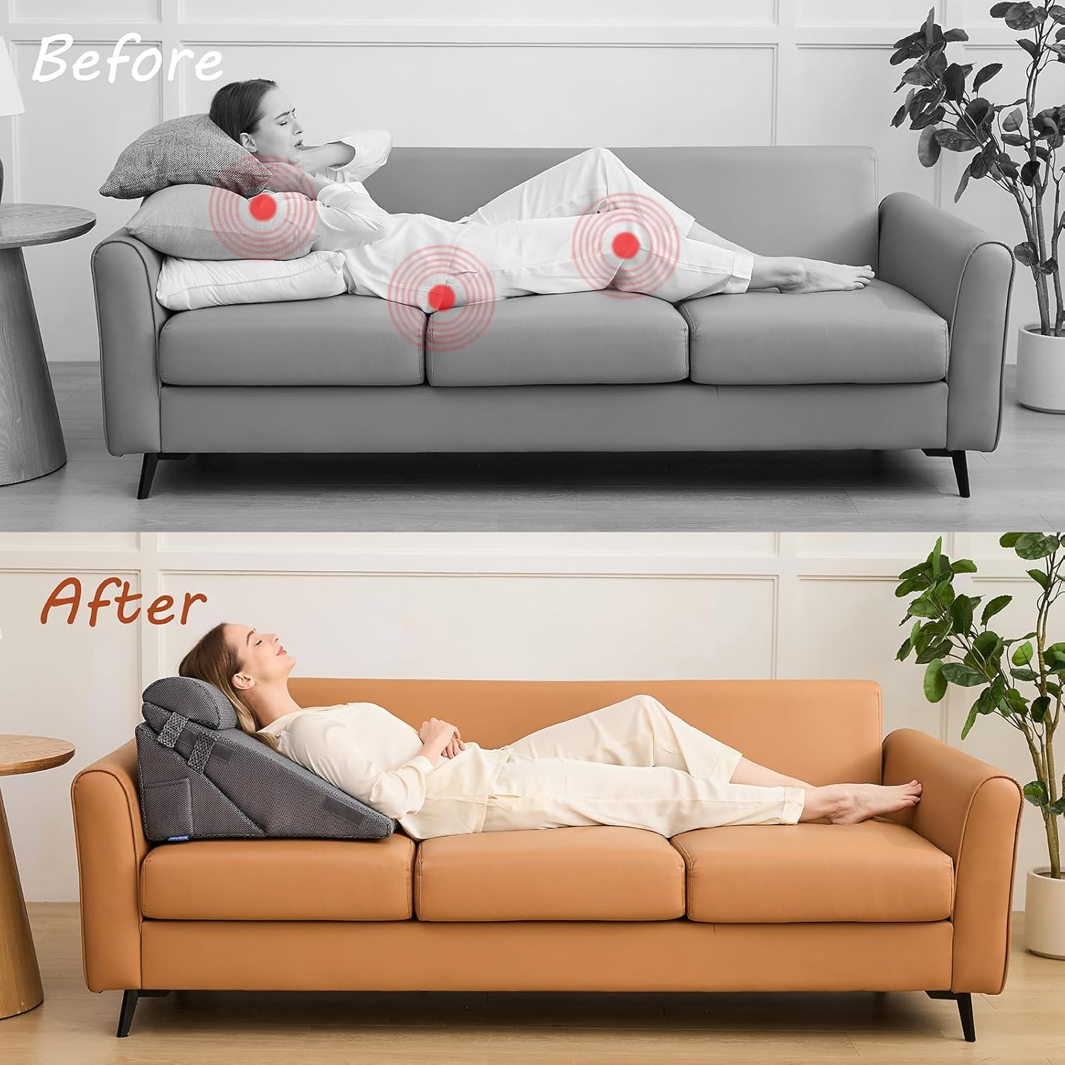 Orthopedic Bed Wedge Pillow Set, Foam Wedge Pillow Post Surgery for Back, Leg and Knee Support, Adjustable Triangle Pillow for Sleeping, Acid Reflux, Snoring,Reading (Charcoal Jacquard, 3 PCS Set) image number 2