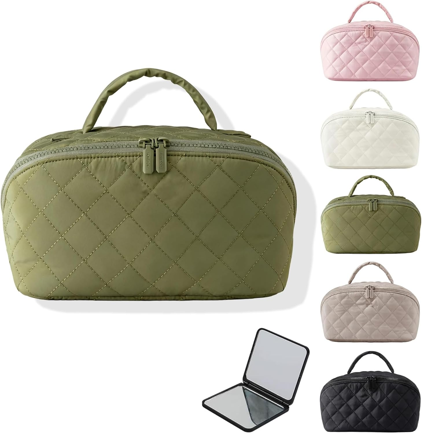 Petition Makeup Bag for Woman, Travel Makeup Bag, 180&deg; Wide Open Lay-Flat Water-Resistant Cosmetic Case, Spacious 180&deg; Open Cosmetic Organizer, Pouch Open Flat Small Toiletry Bag (Green) image number 3