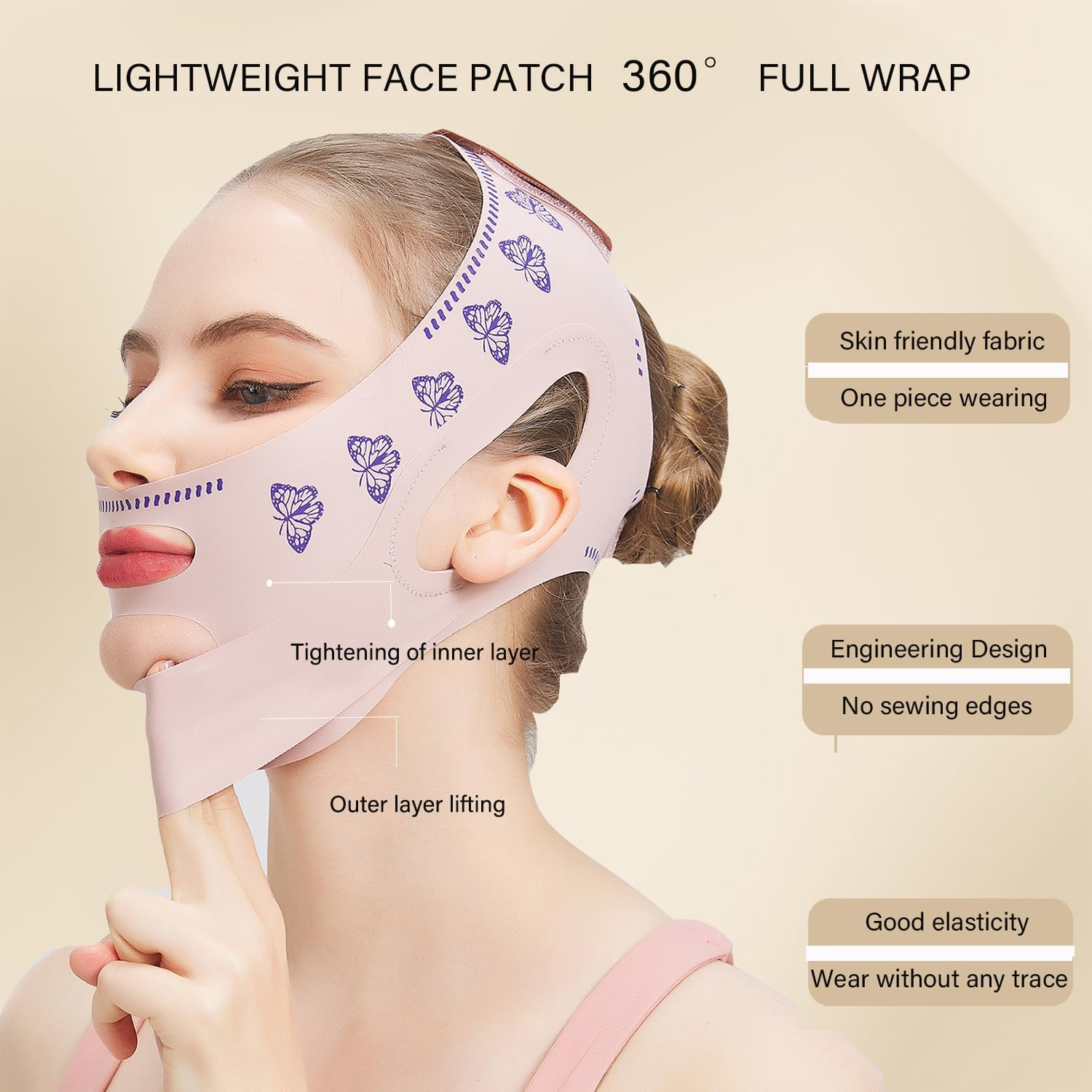 MASIKA Double Chin Reducer， Double Chin Eliminator ，V Line Lifting Mask,Chin Lift，Chin Wrap，Womenfacial Lifting Strap。, Butterfly image number 2