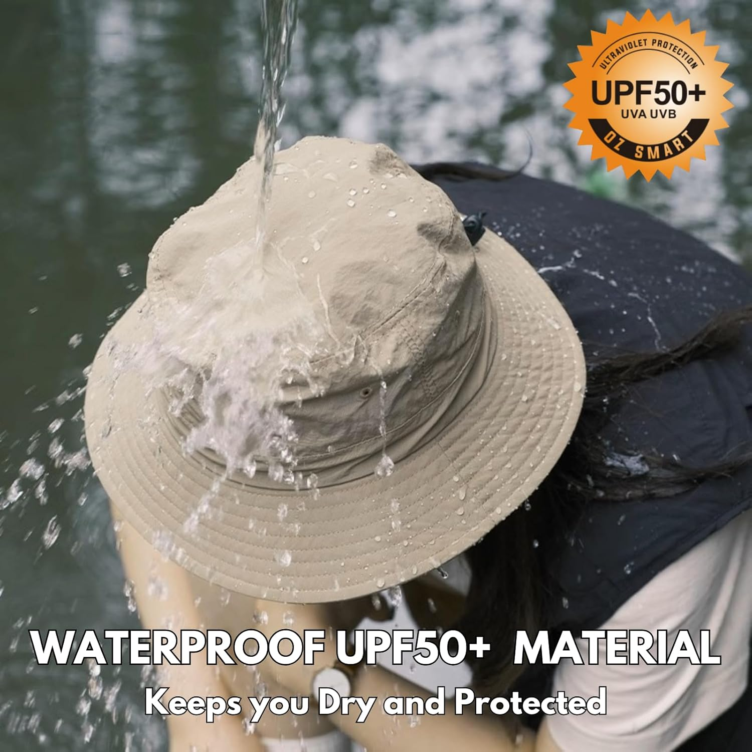 OZ SMART Australia Winter Big Head Bucket Hat with Inner Fleece, Men/Women Wide Brim Bucket Hat for Fishing Camping with Chin Strap UPF 50 UV