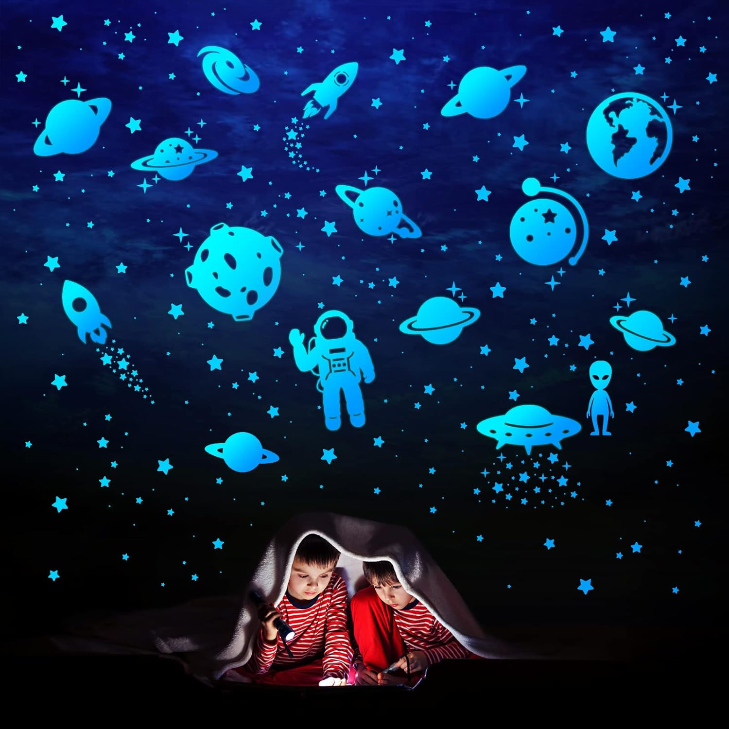 260 PCS Glow in the Dark Stars, Glowing Stars for Ceiling, Star Wall Decals Solar System Space Galaxy Planets Wall Stickers for Kids, Girls Boys Room Decorations for Bedroom