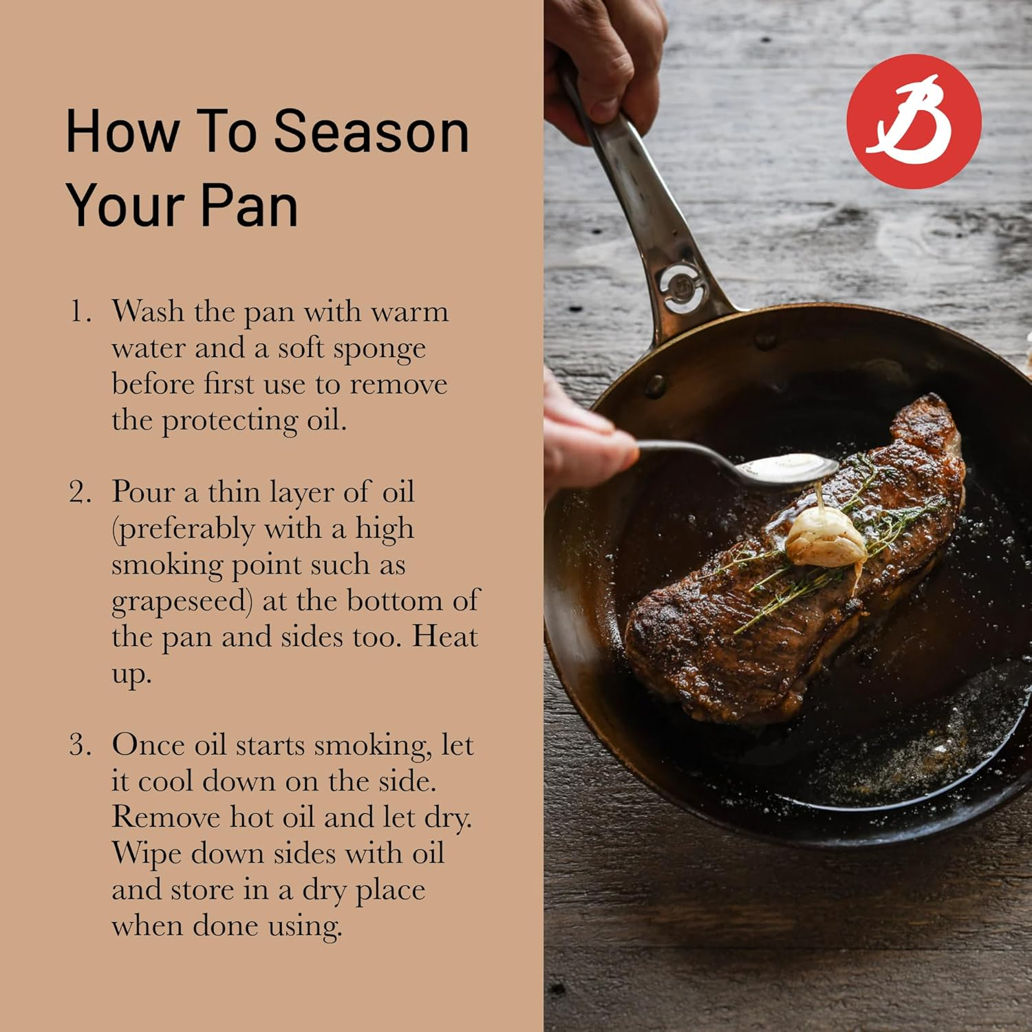 De Buyer Mineral B Pro Carbon Steel Fry Pan - 11&rdquo; Diameter, 8.3&rdquo; Cooking Surface - Ideal for Searing, Sauteing & Reheating - PFAS, PFOA & PFOS Free - Made in France image number 3