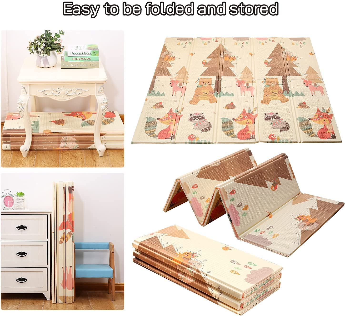 Play Mat Playmat Baby Mat Folding Crawling Large Foam Mat Portable Playmat for Babies (Milchig Wei&szlig;) image number 3