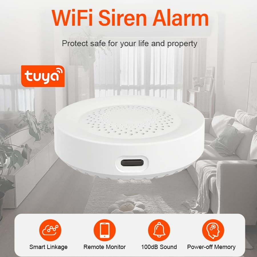Uantii Tuya Smart Siren Alarm 100Db Loud Speaker Wifi Siren Speaker with Strobe Light Alert for Home Security System Works with Smart Life App (White) image number 5