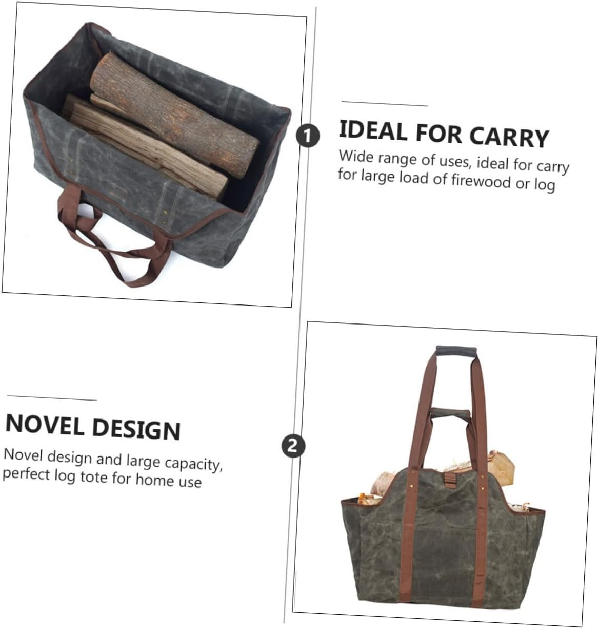 Ciieeo Firewood Tote Bag Handle Large Capacity Canvas Tote for Fire Pit Outdoor Use image number 2