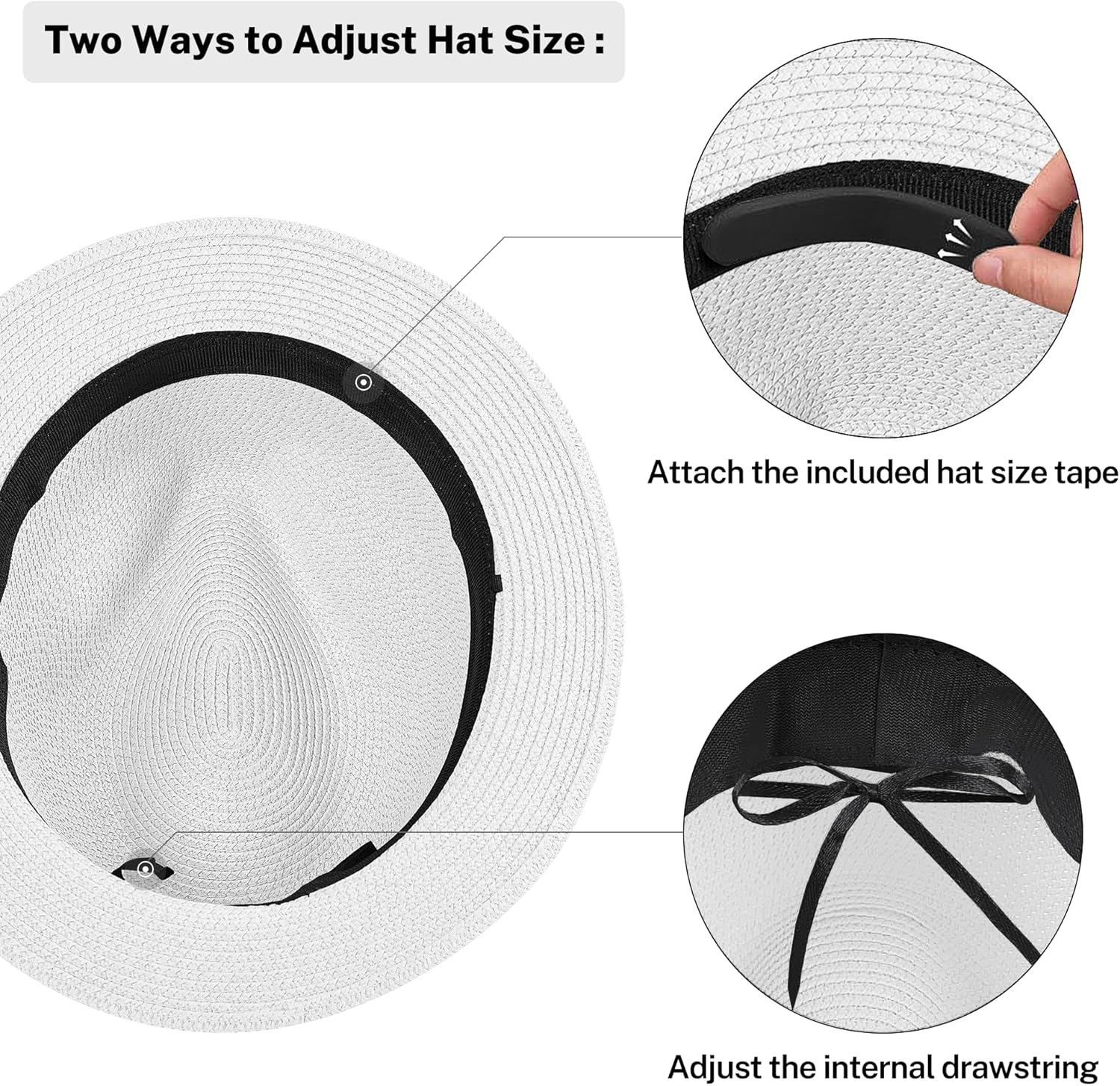 Panama Hat Straw Fedora Hat for Men Women Packable Short Brim UPF 50+ UV Sun Protection Summer Beach Hat image number 6
