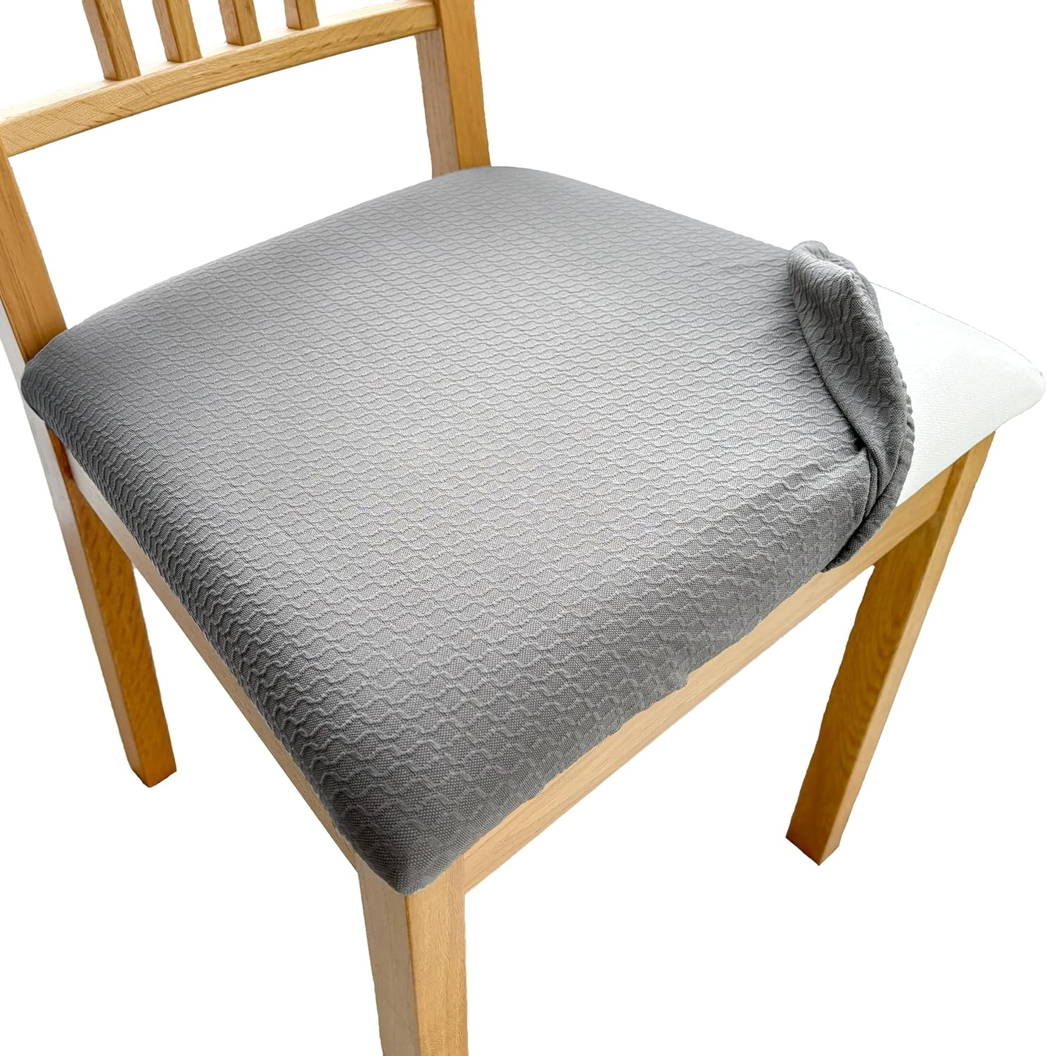 Waterproof Dining Room Chair Seat Covers Set of 6，Stretch Jacquard Fabric Stretch Removable Washable Slipcover for Kitchen Seat Cushions (6, Black)