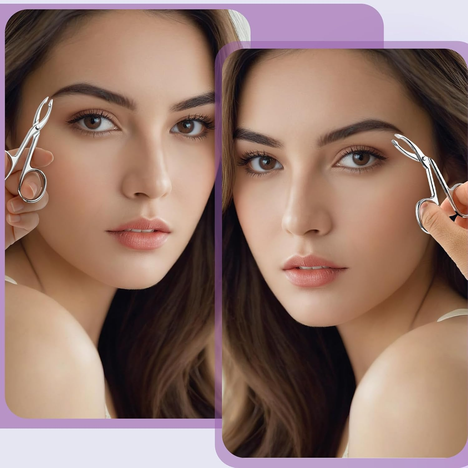 Gjinxi 2Pcs Eyebrow Tweezers Scissor Handle Set, Flat Straight Tip & Slanted Tip Stainless Steel for Hair Plucker Remover Facial Hair Eyebrows Care