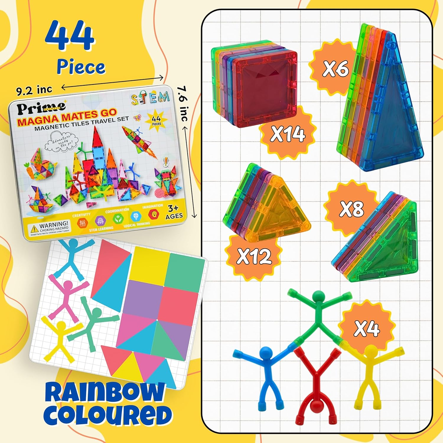 Magnetic Tiles Travel Set 44PC, Mini Magnetic Tiles STEM Building Kids Toys, Sensory Stacking Tiles for Toddlers, Travel Essentials, Preschool Montessori Toy, Baby Toys, Best Gifts for Boys & Girls image number 3