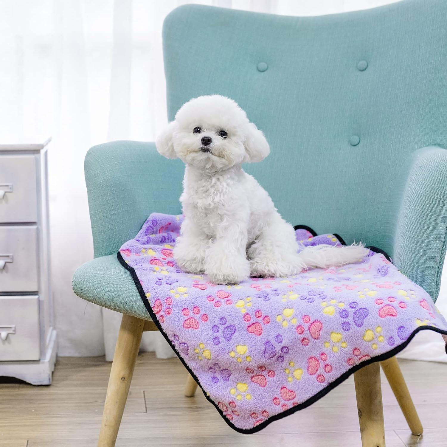 Fluffy Dog Blankets with Paw Print - Super Soft Warm Pet Blanket, Cozy Flannel Throw for Small Dog Cat Puppy Kitty, Sleep Bed Mat Cover (Purple, M:76 * 104CM) image number 3