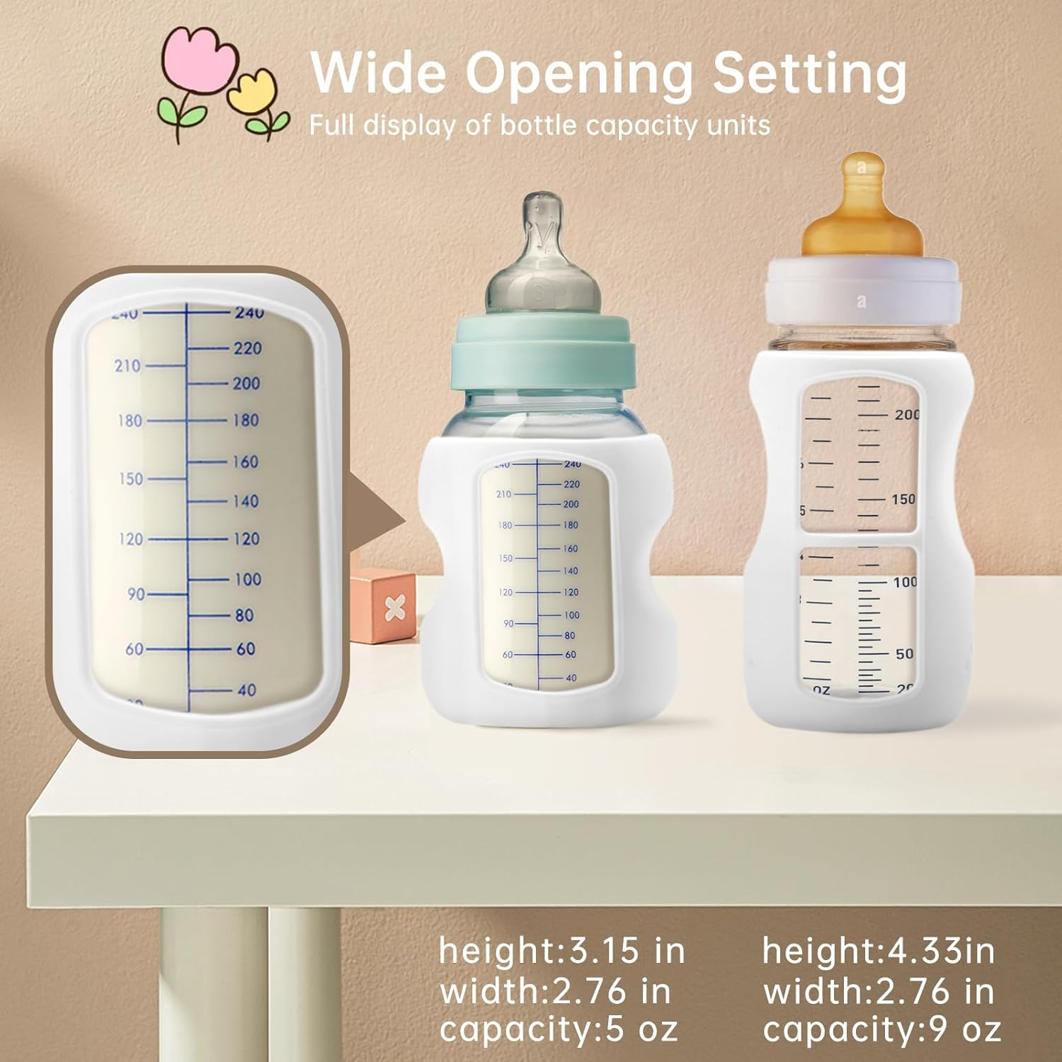 3 Pack White Silicone Sleeves for Dr. Brown'S Glass Baby Bottles 5Oz, Anti-Slip & Anti-Breakage Design, Compatible with Dr. Brown'S Wide-Neck Glass Bottles (5 Ounce) image number 5