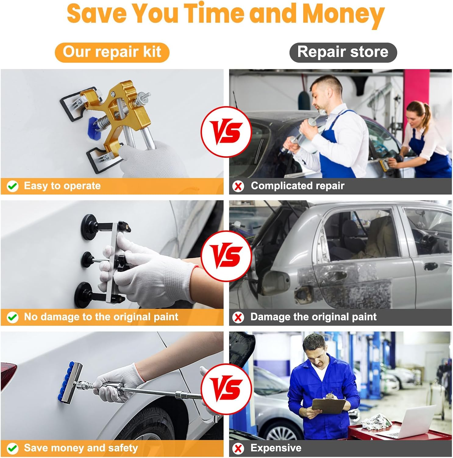 Sigoobal Car Dent Puller Kit, 135Pcs Paintless Dent Removal Kit, Car Dent Repair Kit with Golden Lifter, Bridge Puller, Slide Hammer 2 in 1 T-Bar, Dent Puller for Car Refrigerator Door Ding Repair image number 2