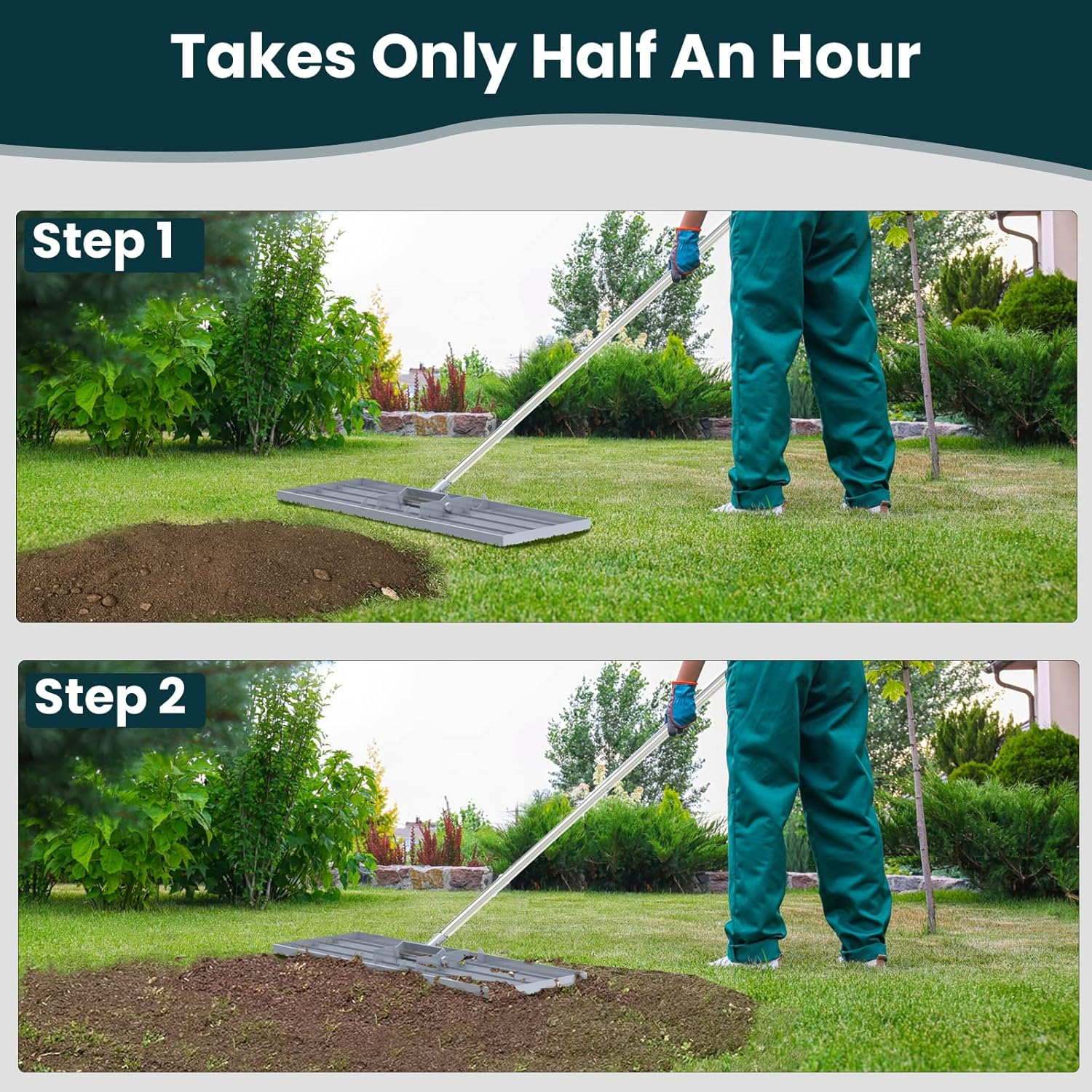 Dremmt Lawn Leveling Rake 30X10 Inch, (Professional-Grade) Lawn Leveler Tool with Stainless Steel Handle Rakes for Lawns Heavy Duty Landscape Rake for Backyard, Garden, Golf Course, Farm, Pasture image number 2