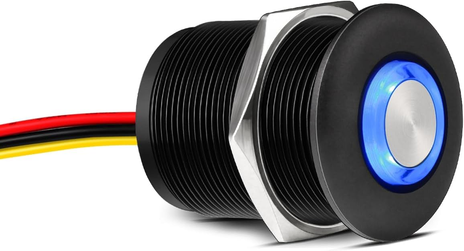 Obeaming 12V Dimmer Campervan Boat Light High-Side PWM Dimming Switch, 22Mm Mounting Hole with Blue Backlight for LED Strip Light 12V LED Halogen Incandescent, All-Aluminum Shell 6A (Black) image number 5