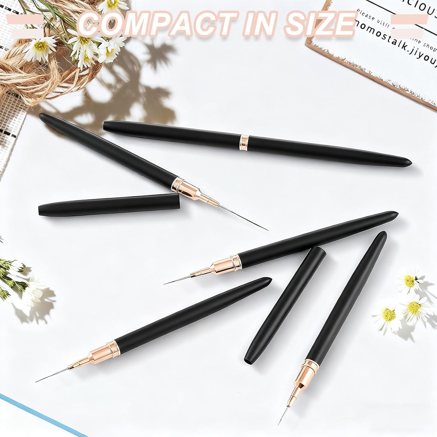 AABDTYYD 5 Pcs Premium Fine Line Nail Art Brushes Set,Professional Liner Brush Nail Tools for Expert Lining and Intricate Detailing,Featuring Multiple Sizes 4/8/12/20/25Mm,Black image number 4